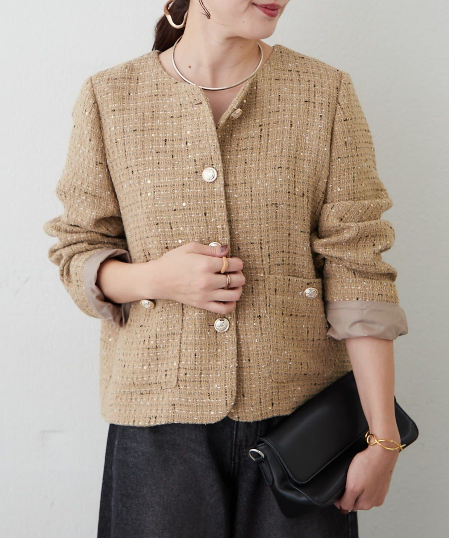 極美品 HOBBS / ROBYN JACKET ツイードノーカラージャケット WEB限定】ツイードノーカラージャケット | Remind me and forever