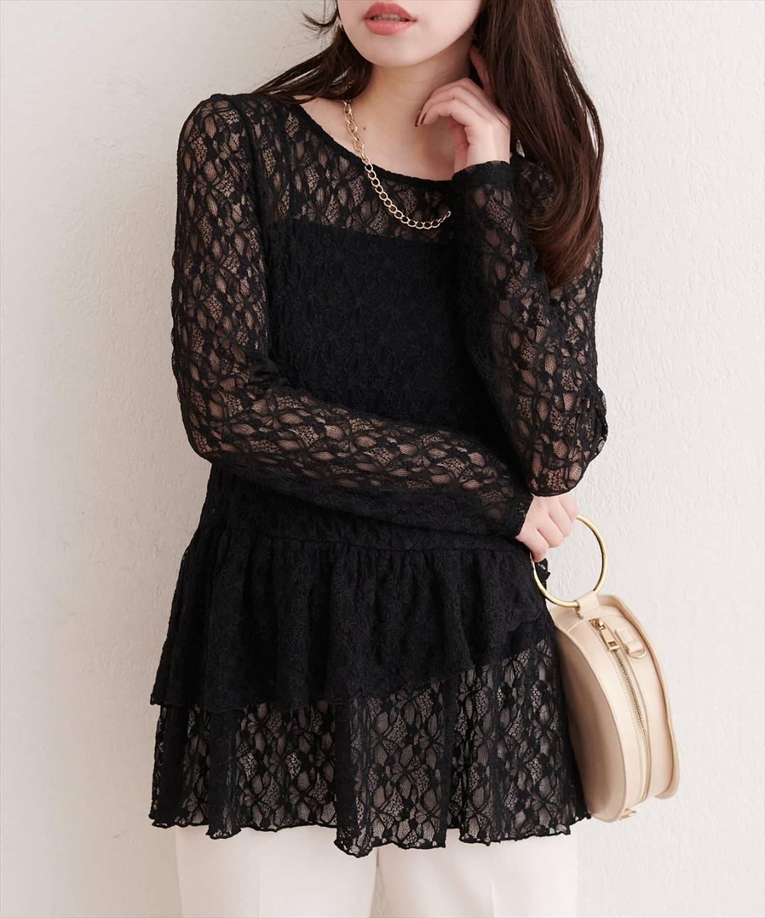 natural couture(ナチュラルクチュール) 総レースティアードTOPS