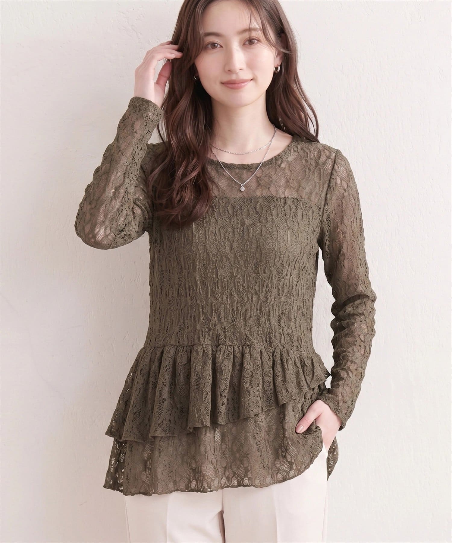 natural couture(ナチュラルクチュール) 総レースティアードTOPS