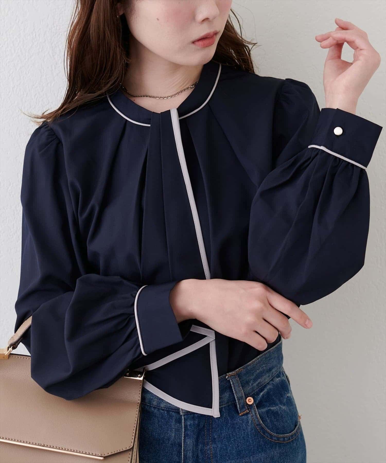 natural couture(ナチュラルクチュール) 配色ボウタイ２WAYブラウス