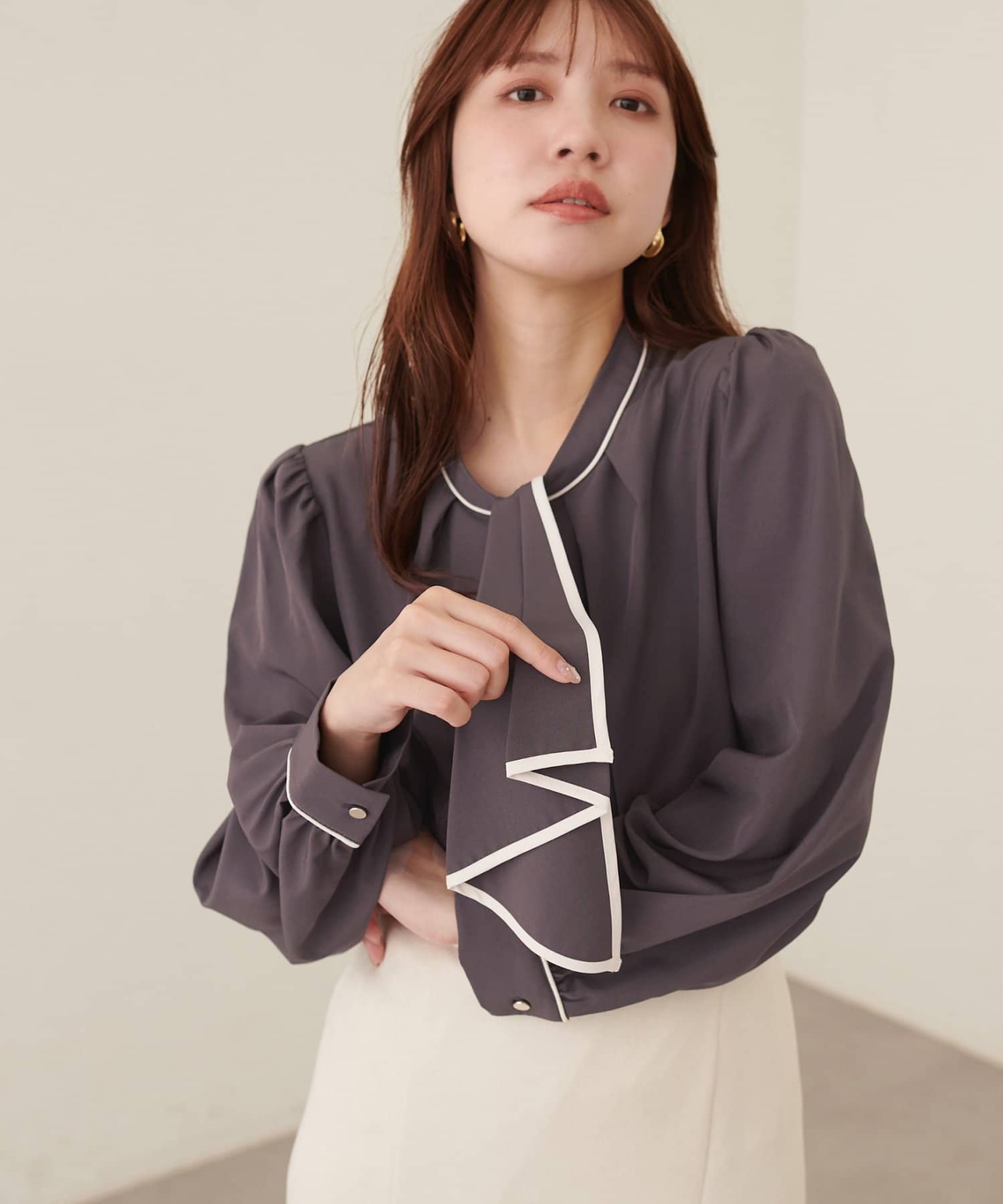 natural couture(ナチュラルクチュール) 配色ボウタイ２WAYブラウス