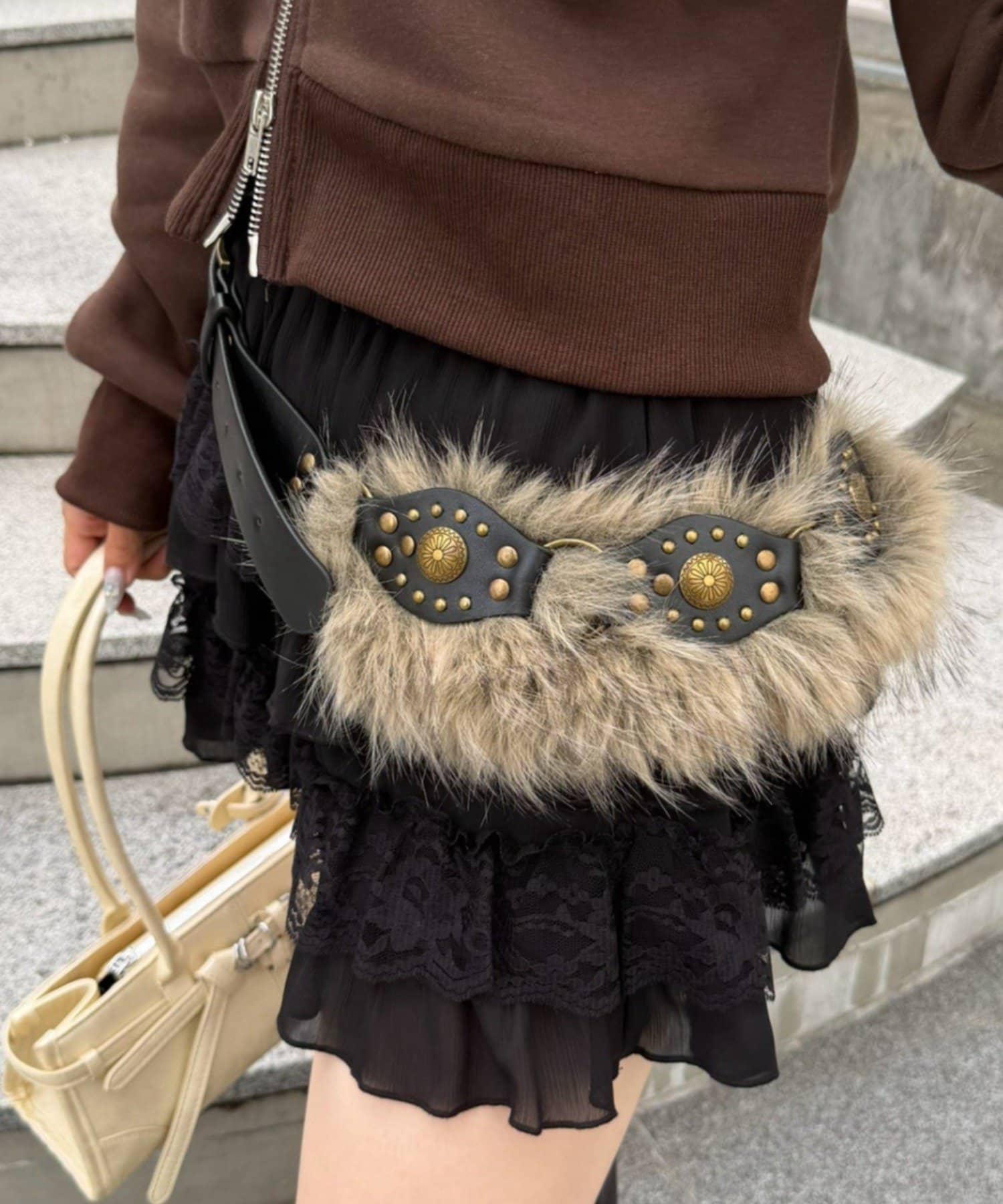 NICE CLAUP / OLIVE des OLIVE OUTLET(ナイスクラップ  / オリーブ デ オリーブ アウトレット) 【continuer】フェイクファーコンビベルト