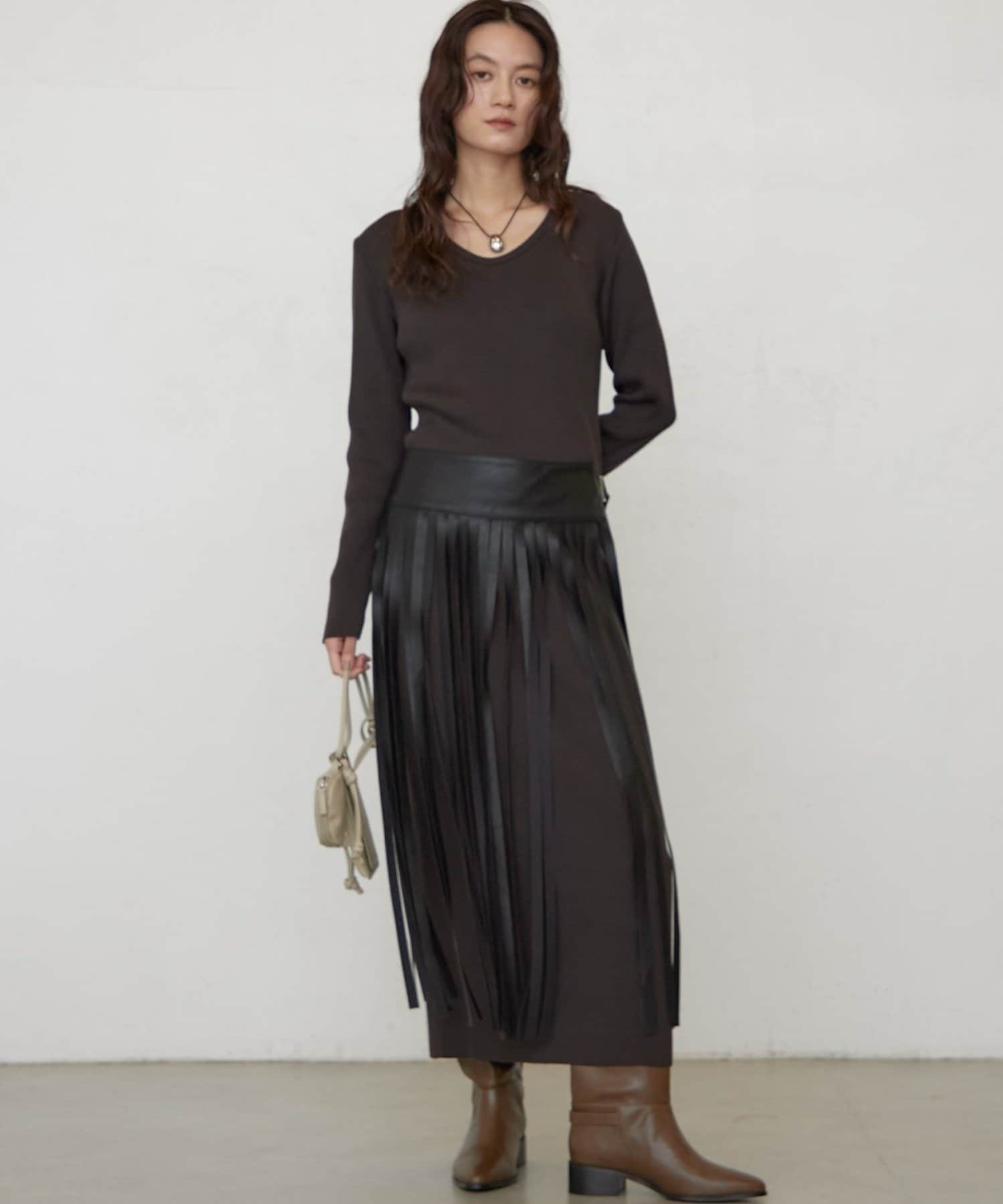 LOUNGEDRESS(ラウンジドレス) Uネックリブニットワンピース