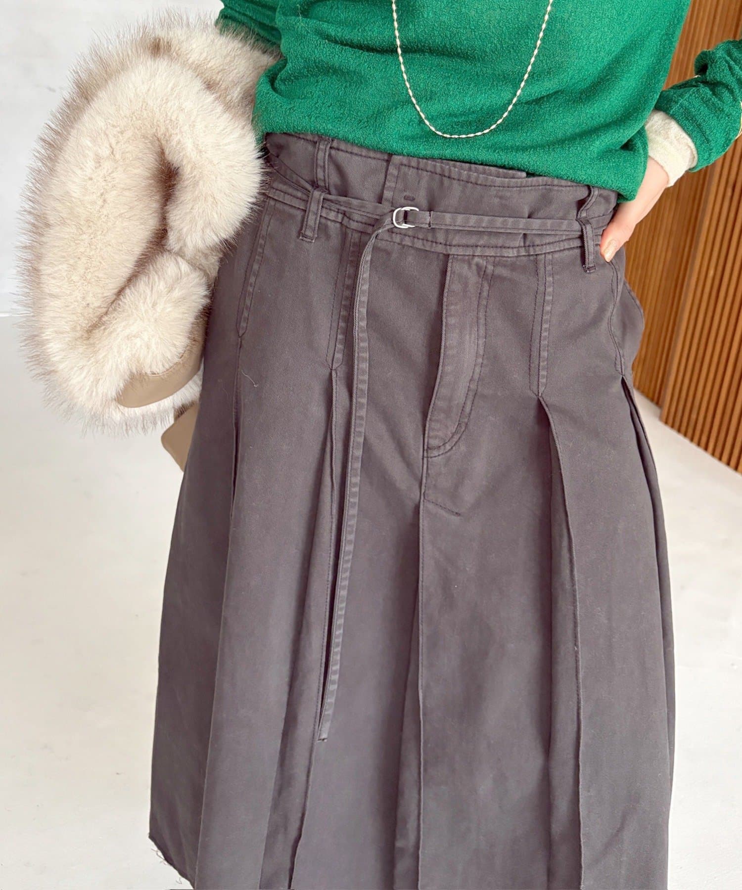 DOUDOU(ドゥドゥ) ピグメントミドル丈プリーツチノスカート