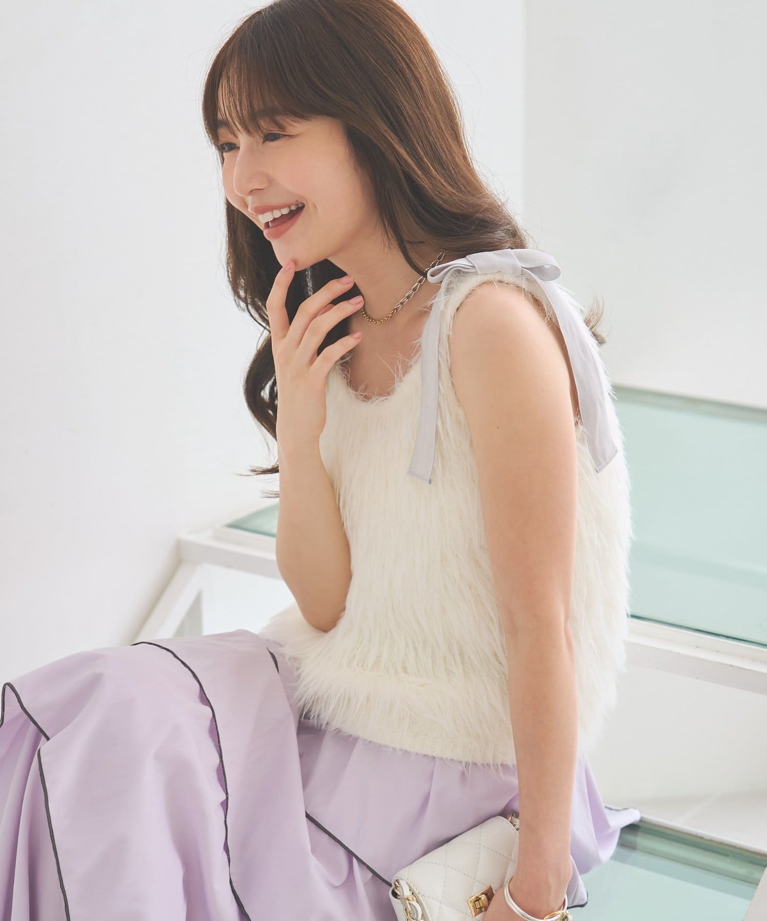 OUTLET(アウトレット) 【La boutique BonBon】ロングフェザーベルリボンニット