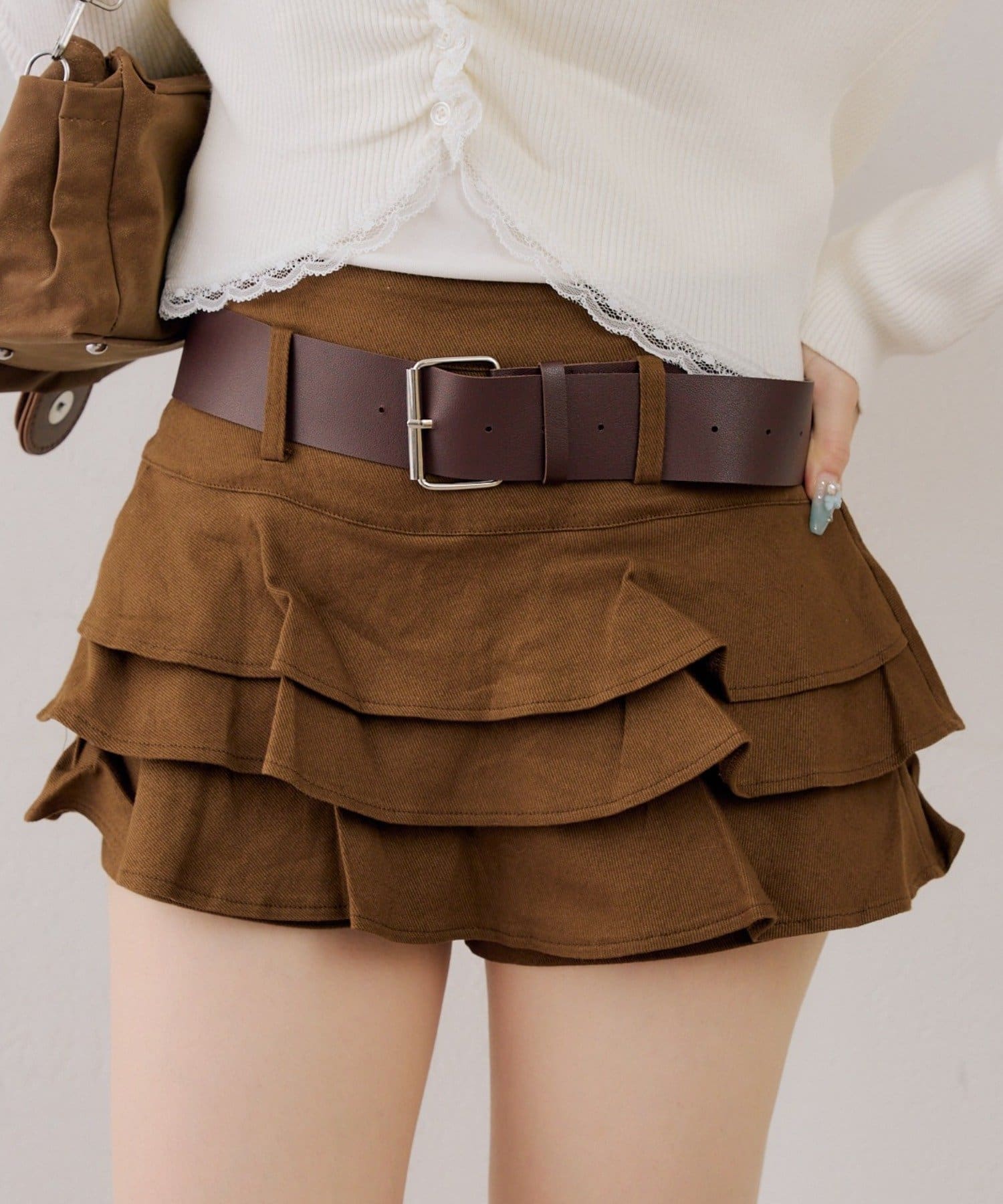 NICE CLAUP / OLIVE des OLIVE OUTLET(ナイスクラップ  / オリーブ デ オリーブ アウトレット) 【continuer】ベルト付ティアードミニスカート