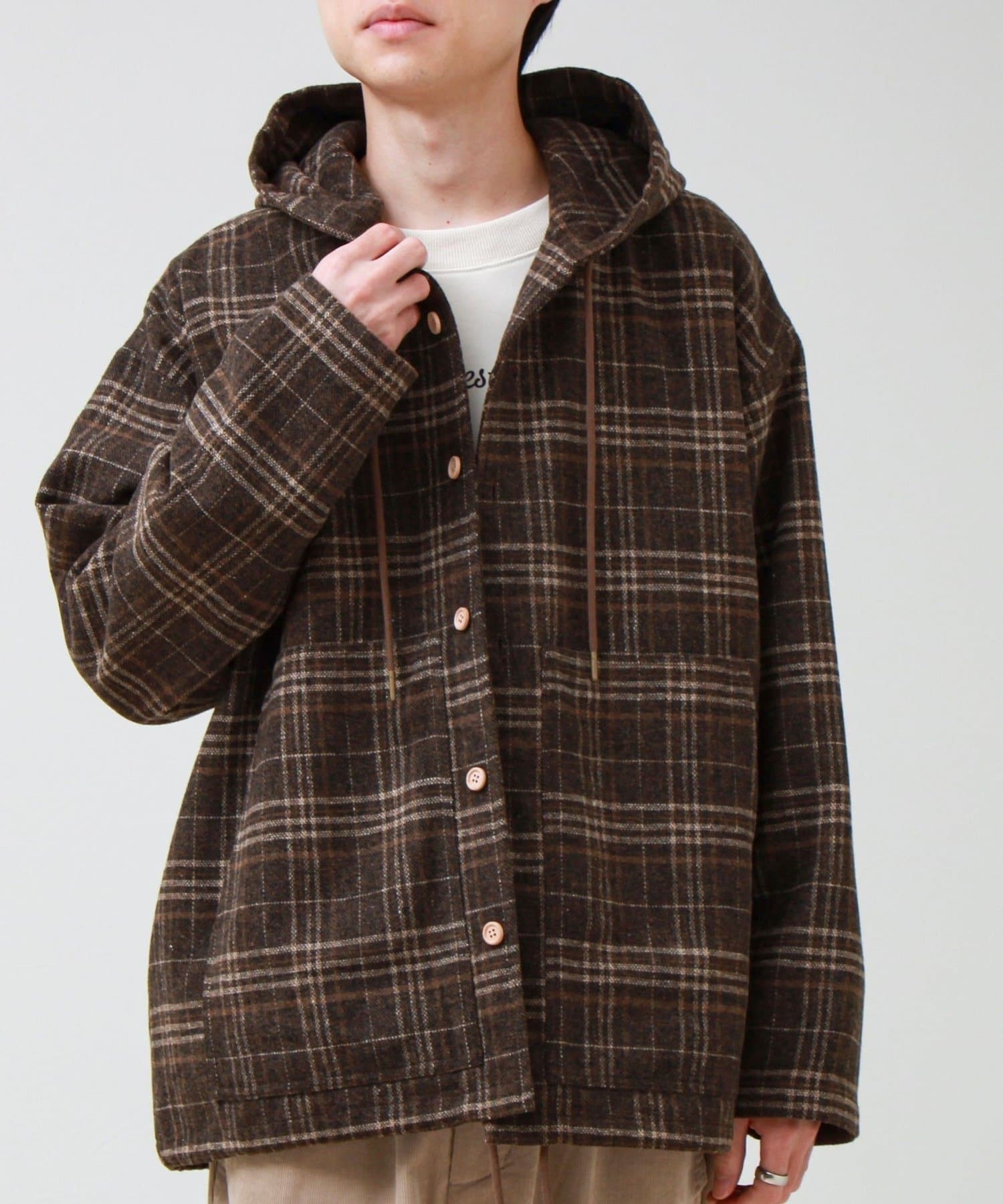 FREDY & GLOSTER(フレディ アンド グロスター) T/C起毛 チェックフーデッドシャツブルゾン