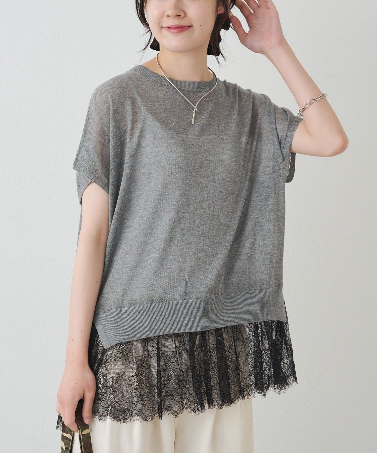 NICE CLAUP / OLIVE des OLIVE OUTLET(ナイスクラップ  / オリーブ デ オリーブ アウトレット) 【 PUAL CE CIN】レースヘムフレンチスリーブプルオーバー