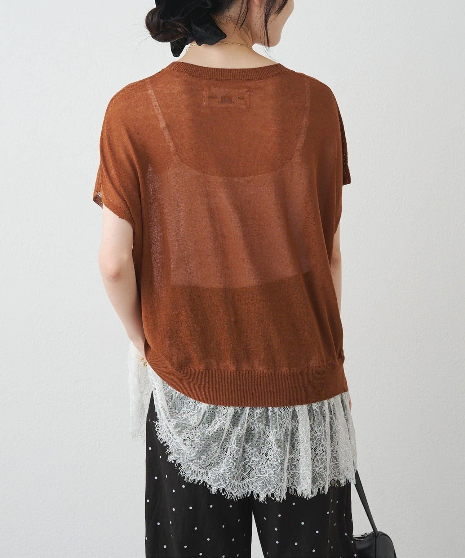 NICE CLAUP / OLIVE des OLIVE OUTLET(ナイスクラップ  / オリーブ デ オリーブ アウトレット) 【 PUAL CE CIN】レースヘムフレンチスリーブプルオーバー