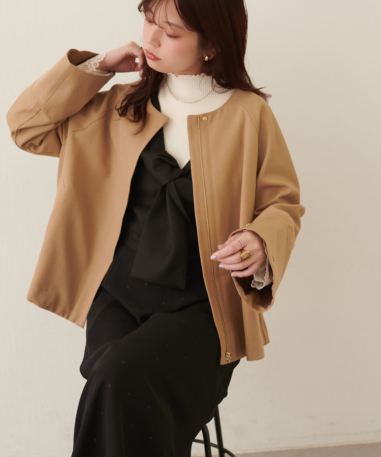 natural couture(ナチュラルクチュール) <osono>2WAYノーカラートレンチ