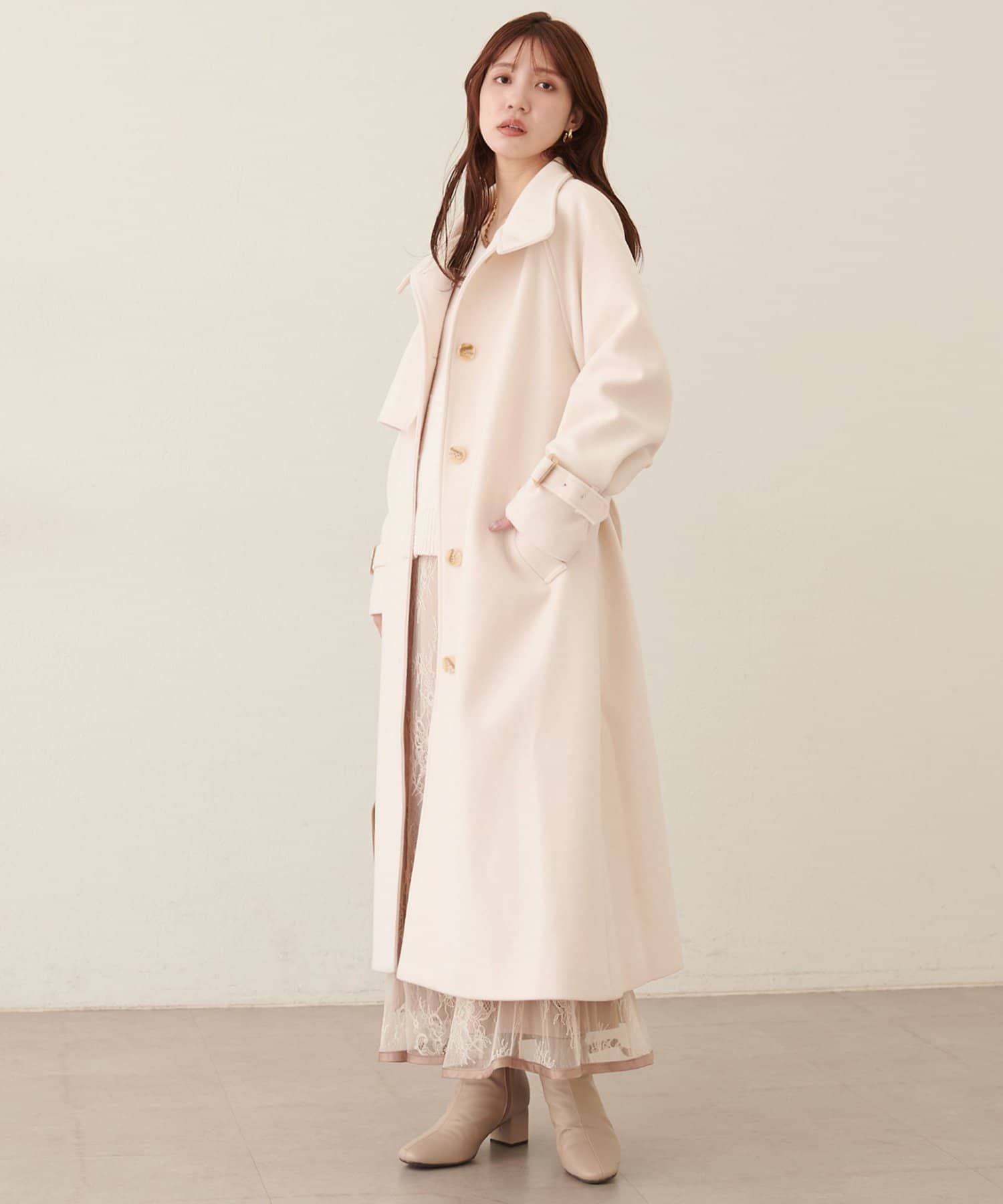 natural couture(ナチュラルクチュール) スタンドカラーロングコート