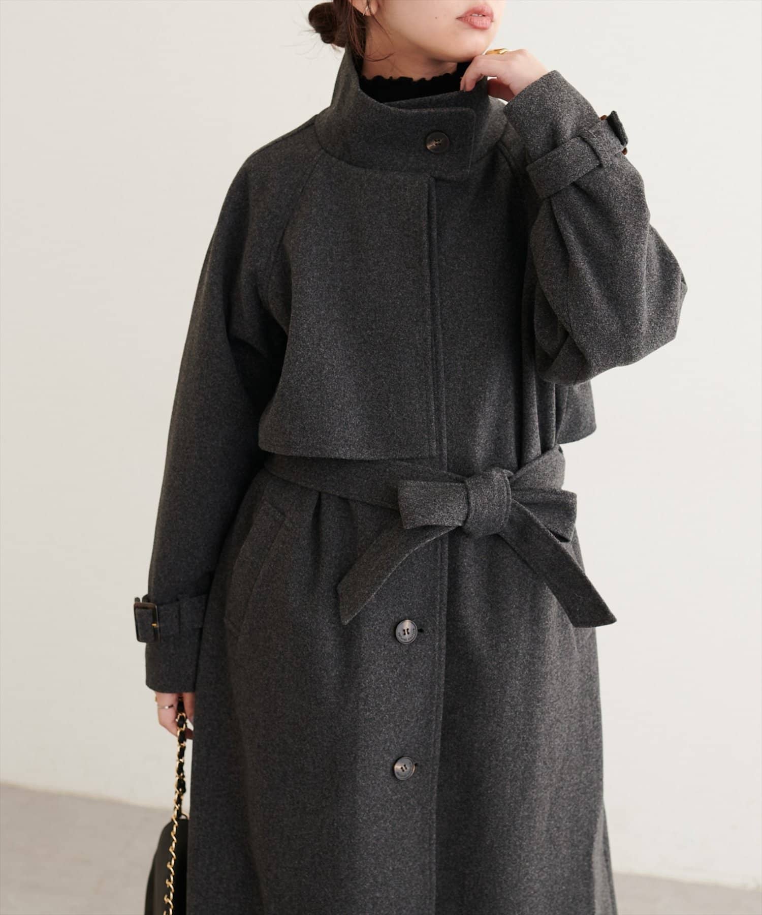 natural couture(ナチュラルクチュール) スタンドカラーロングコート