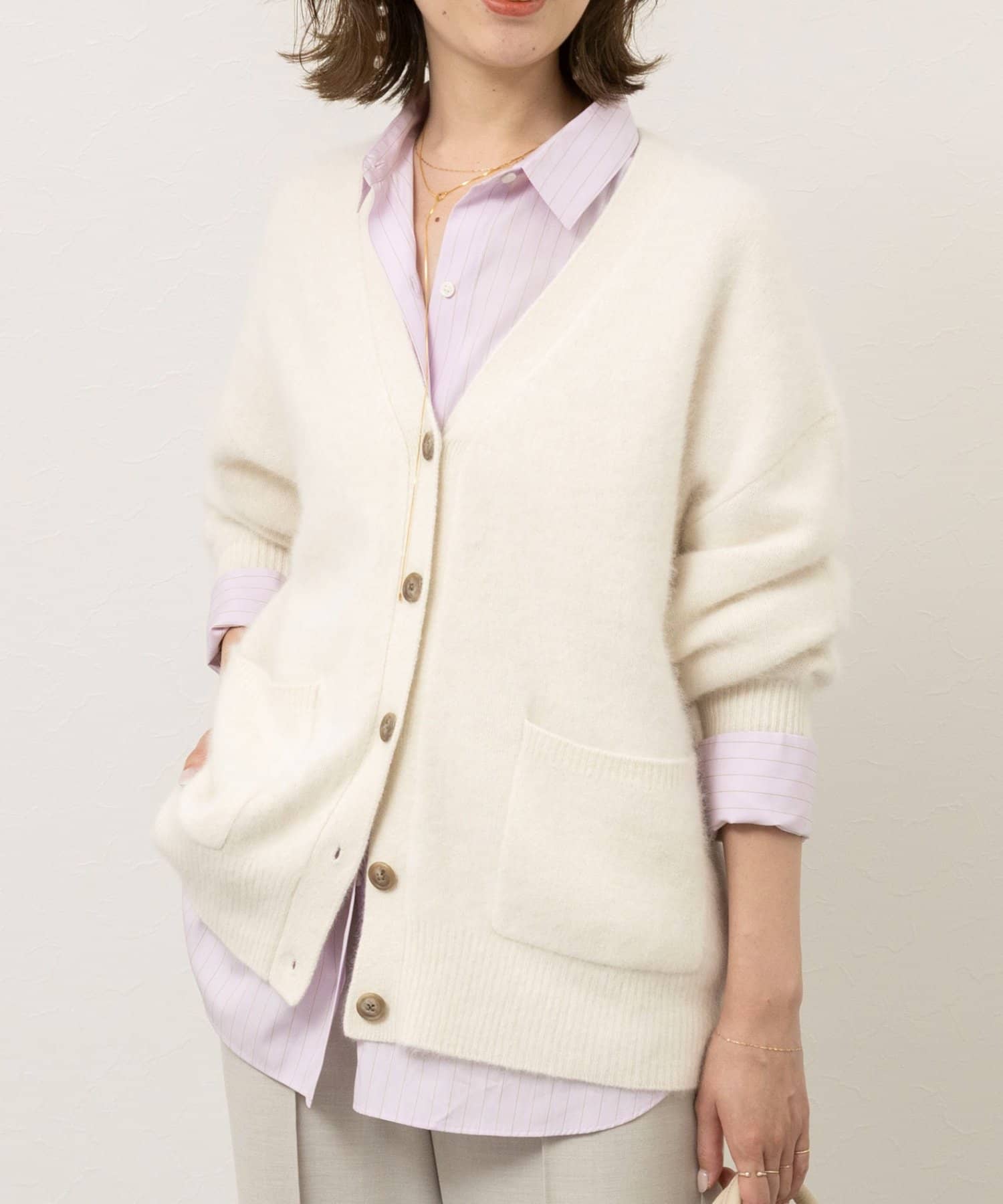 NOLLEY'S(ノーリーズ) 【一部WEB限定カラー】ウール混へアリーVネックカーディガン