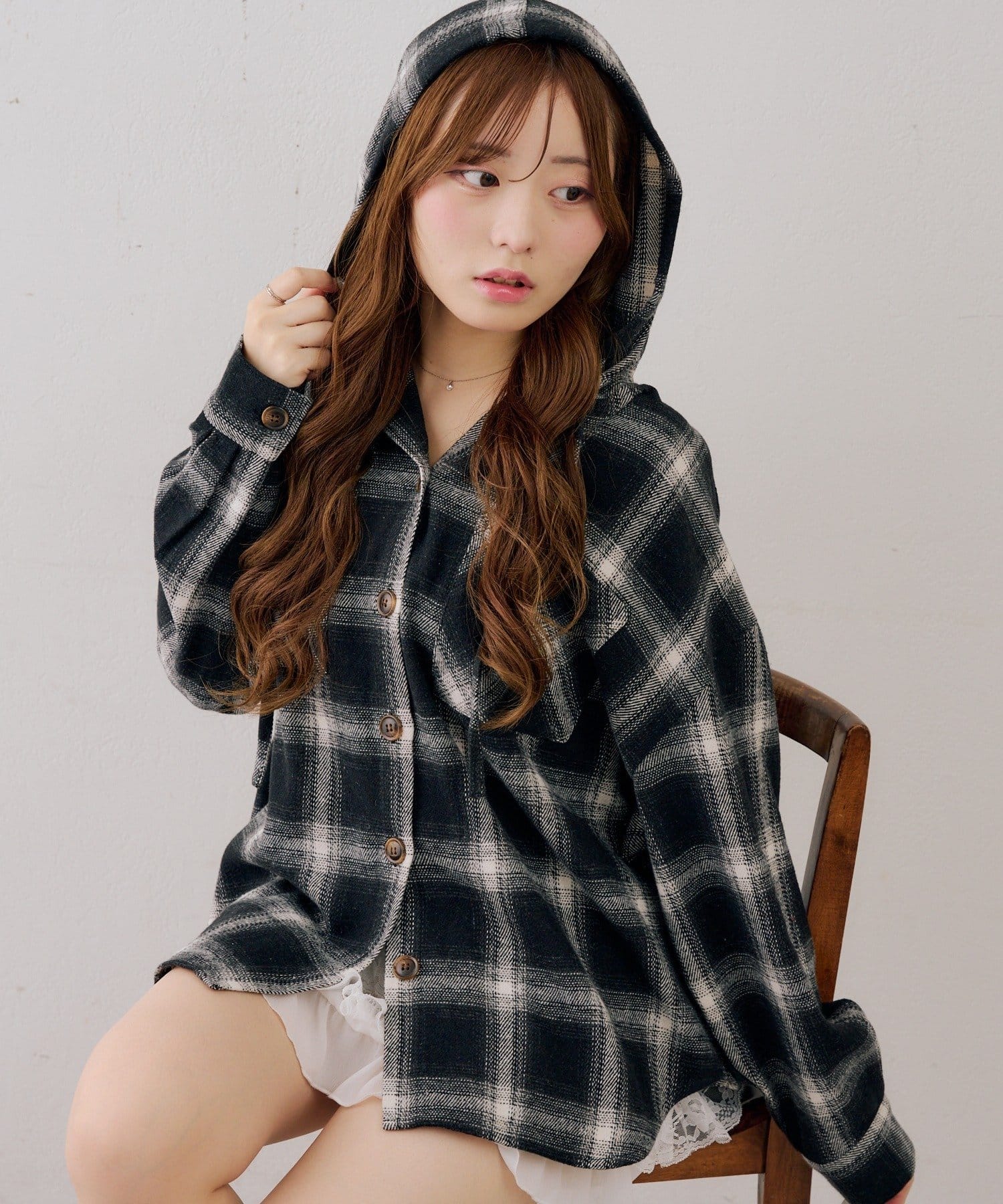 NICE CLAUP / OLIVE des OLIVE OUTLET(ナイスクラップ  / オリーブ デ オリーブ アウトレット) 【ANOTHER BRANCH】チェックフードシャツ