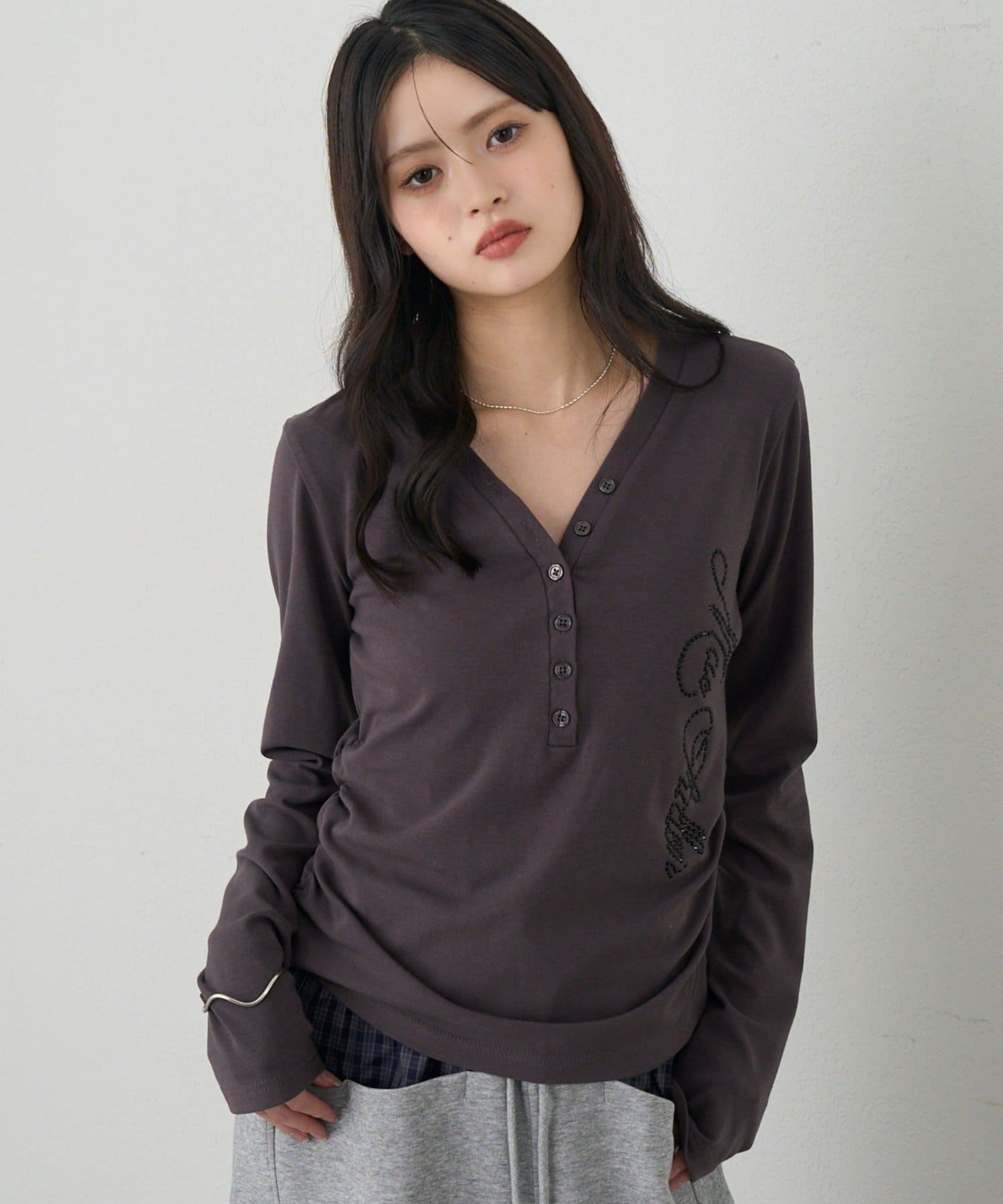 RAY CASSIN(レイカズン) ロゴヘンリーロングTシャツ / ロンT