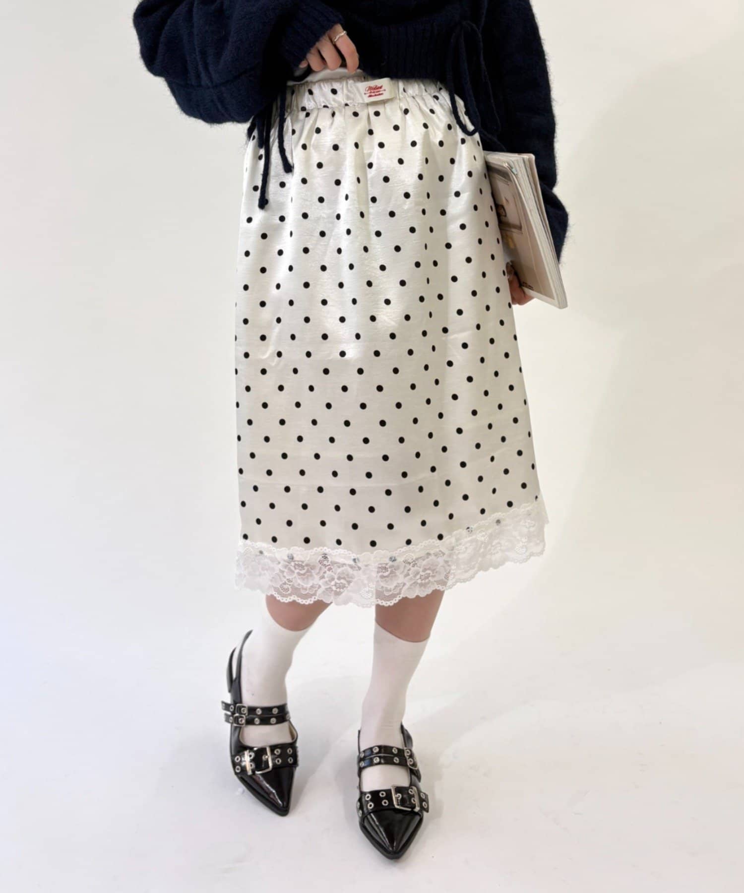 w closet(ダブルクローゼット) ドットサテンレーススカート