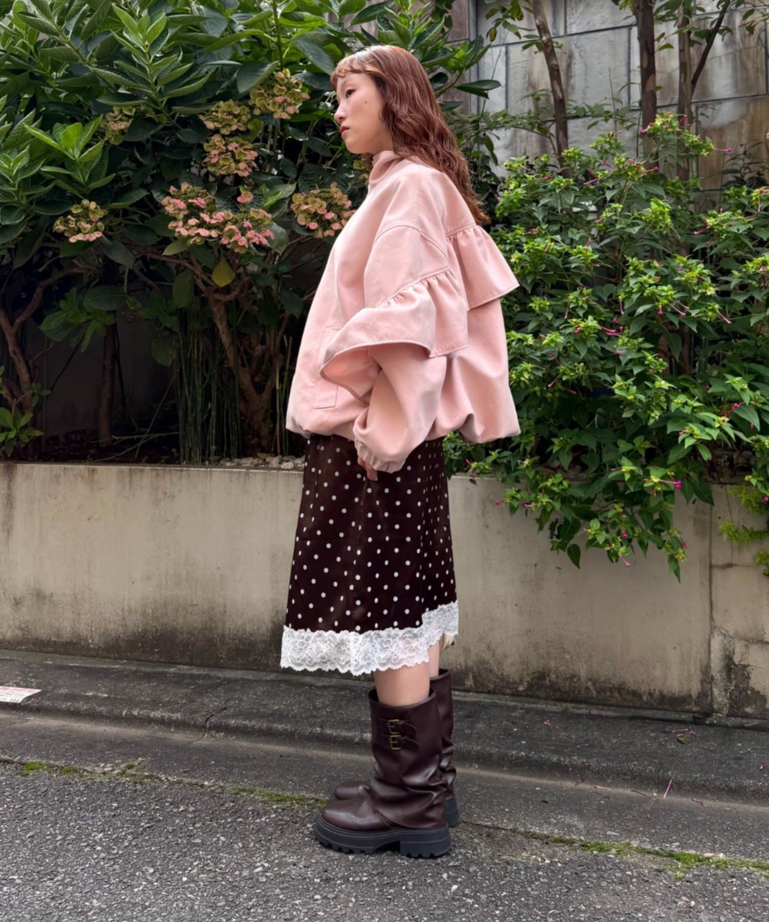 w closet(ダブルクローゼット) ドットサテンレーススカート