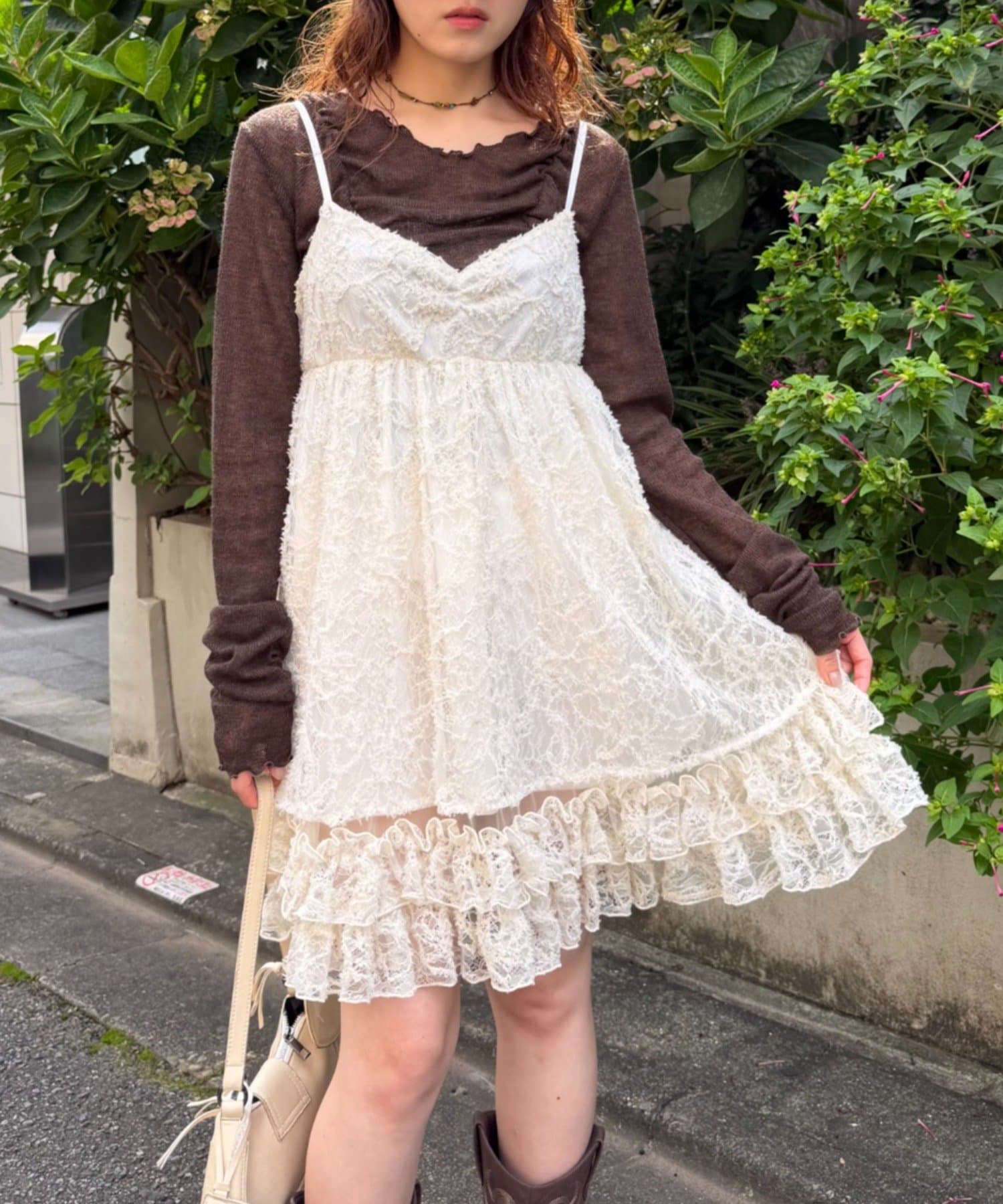 w closet(ダブルクローゼット) モールレースミニキャミワンピース