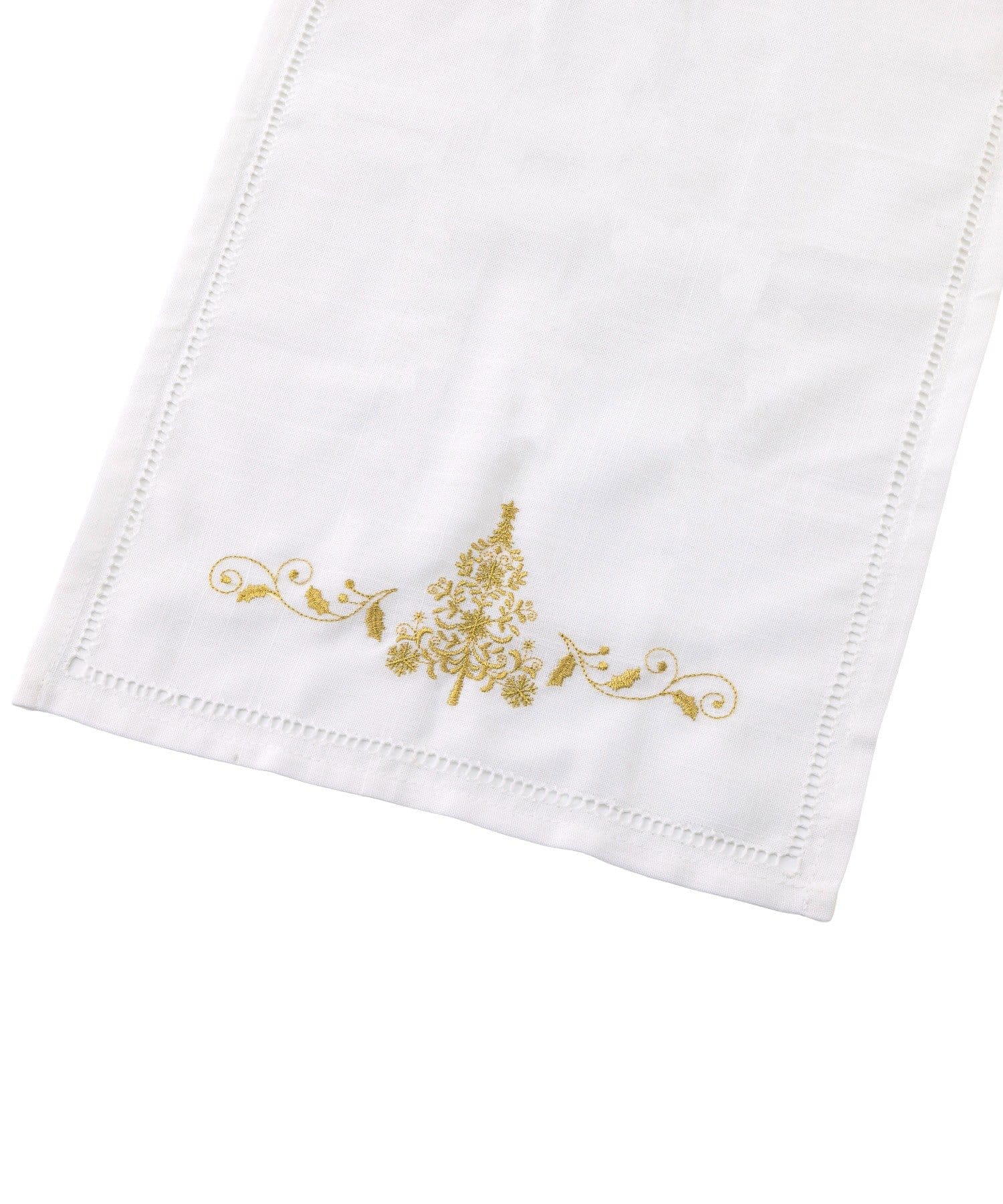 salut!(サリュ) ツリー刺繍テーブルランナー：30×100cm／Casual Christmas Dinner