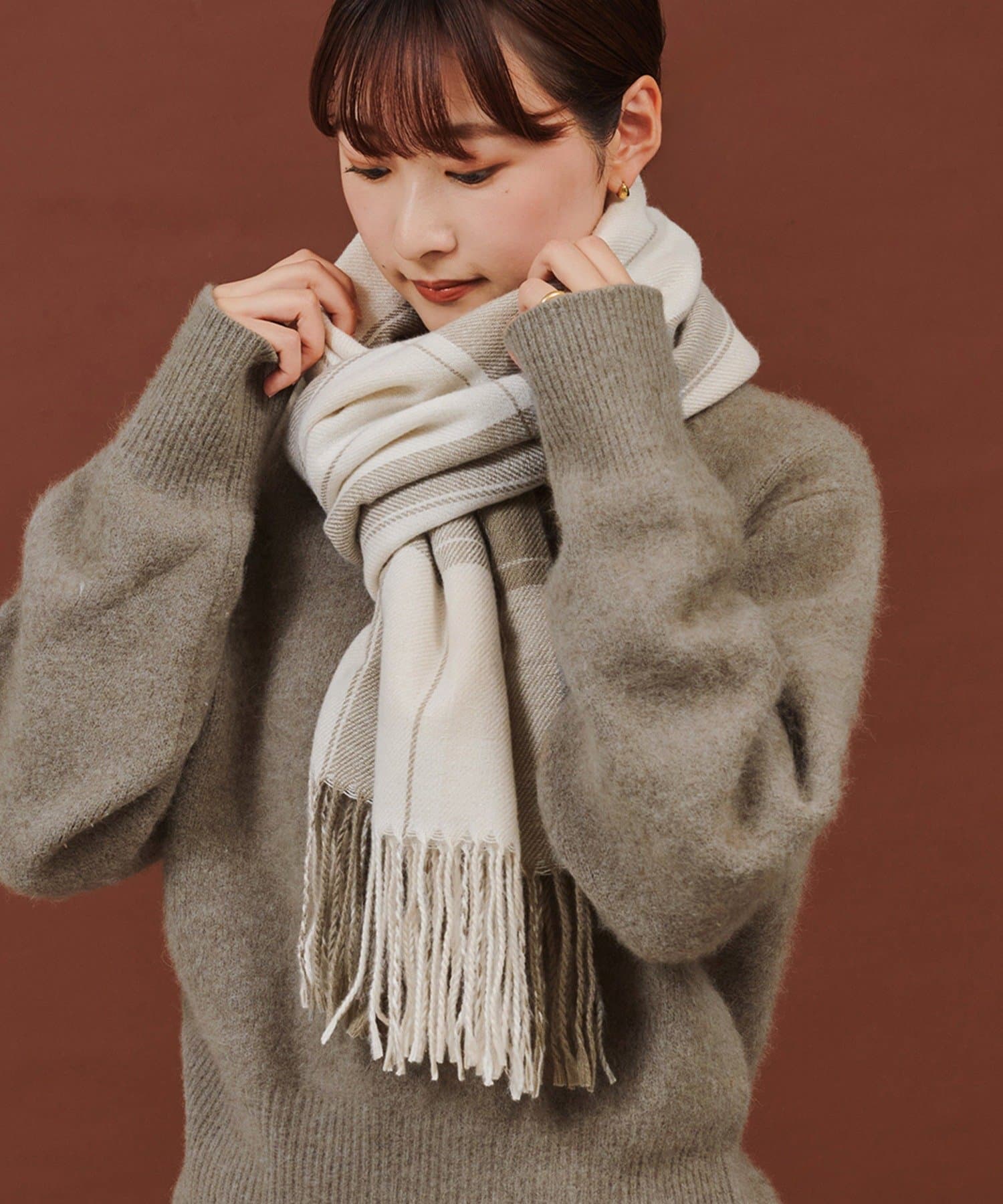 3COINS(スリーコインズ) 洗えるチェックマフラー