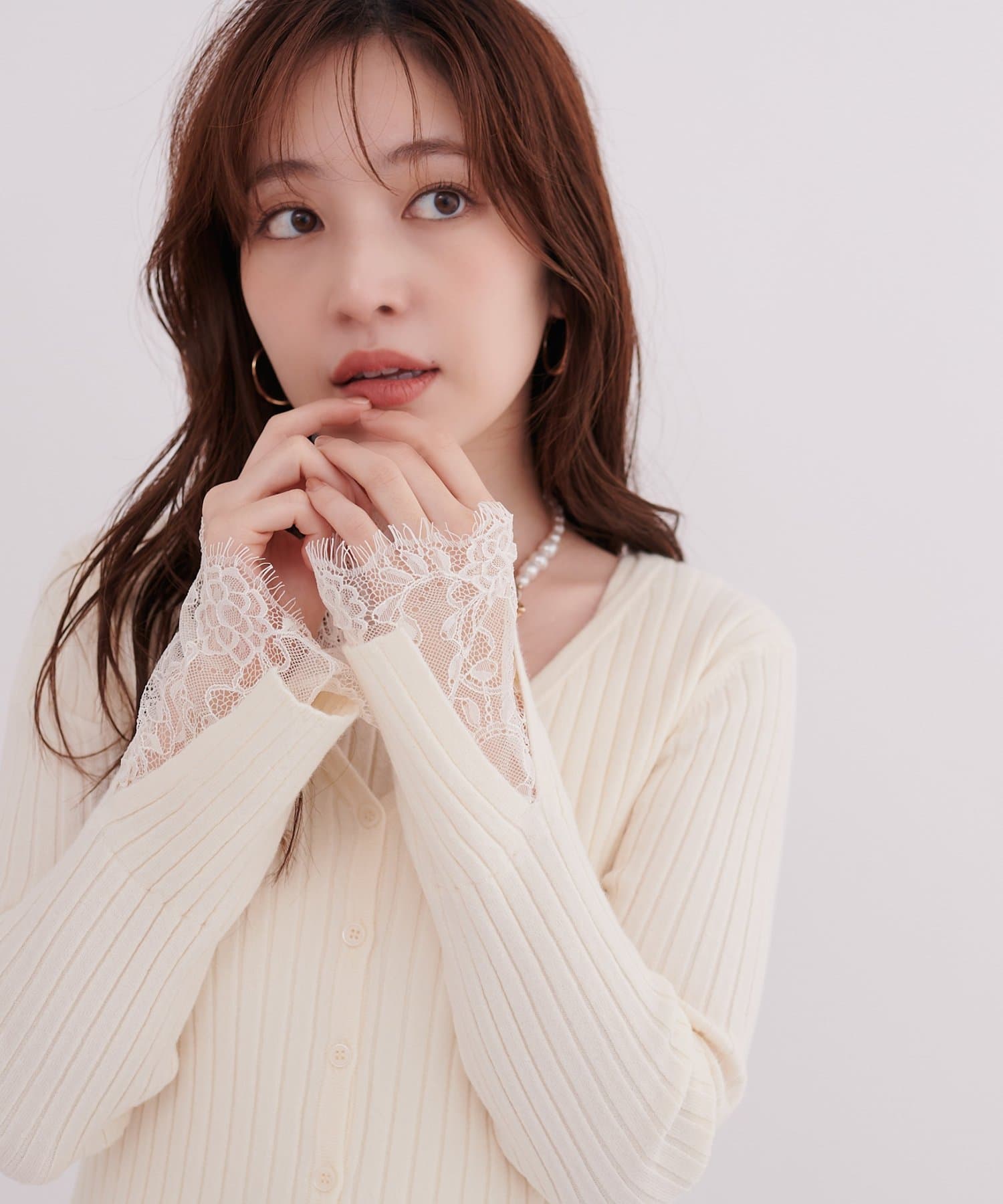 natural couture(ナチュラルクチュール) 袖口レースカーディガン