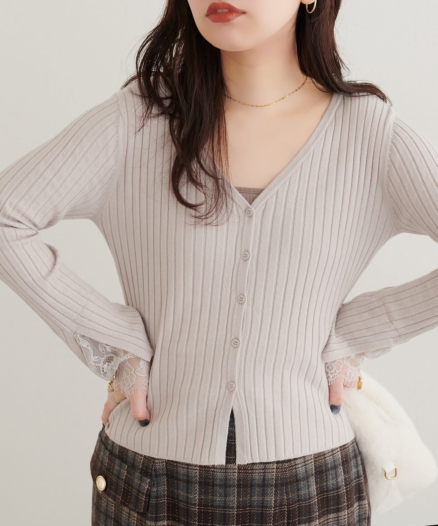 natural couture(ナチュラルクチュール) 袖口レースカーディガン
