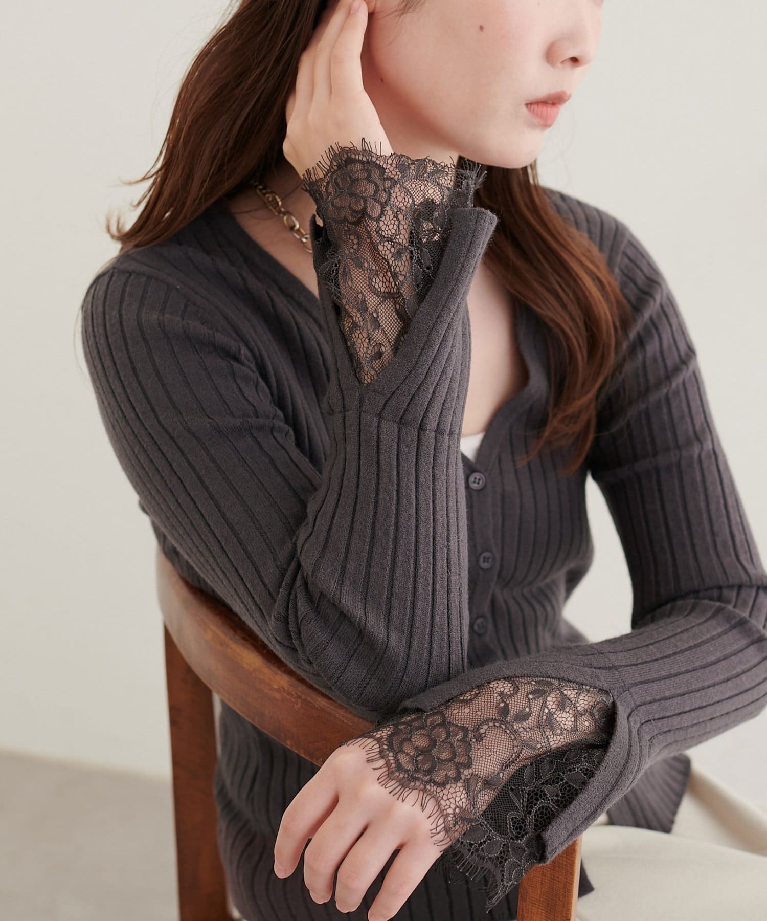 natural couture(ナチュラルクチュール) 袖口レースカーディガン