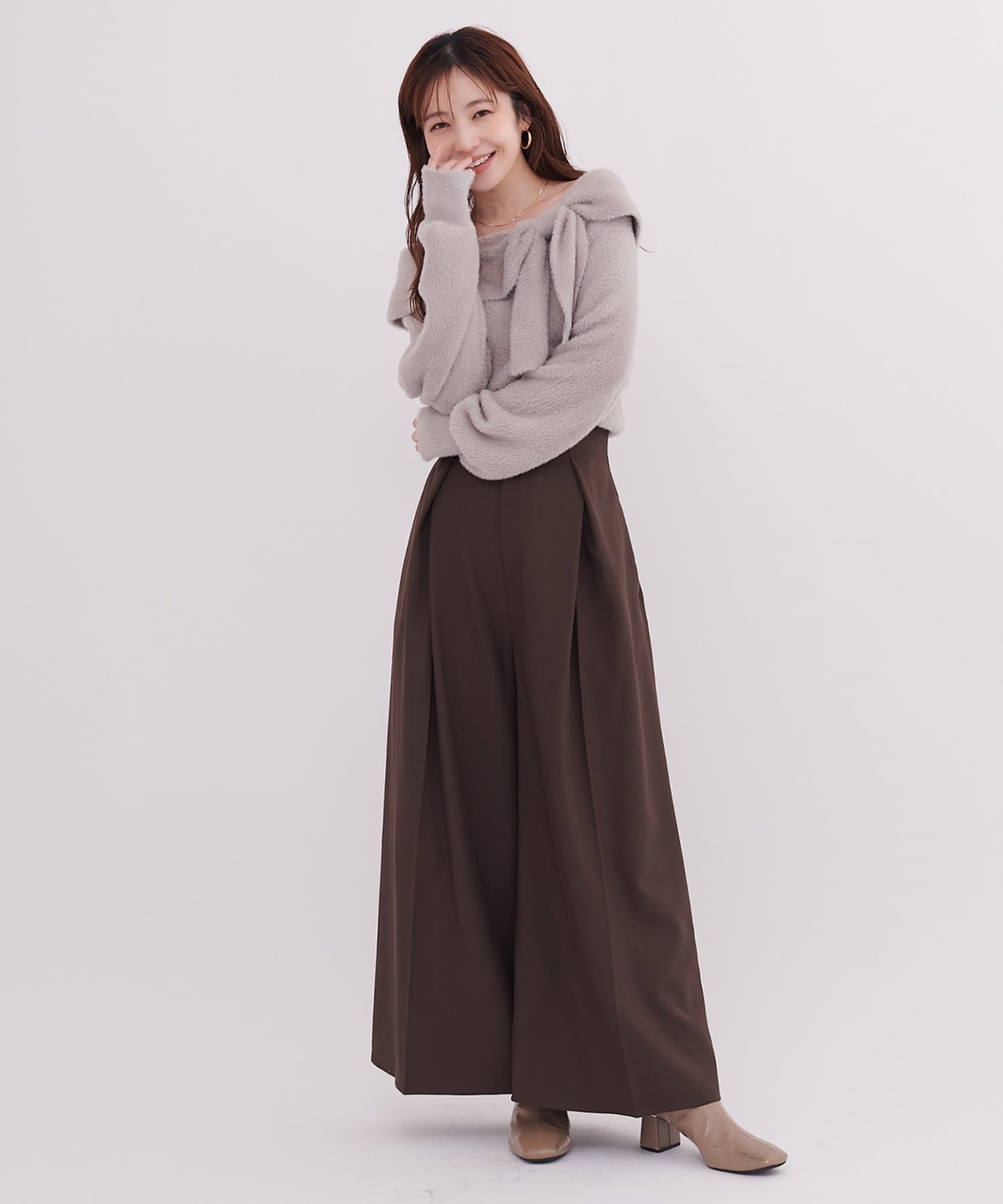 natural couture(ナチュラルクチュール) 【セットフェア対象】ハイウエスト重ねタックワイドパンツ