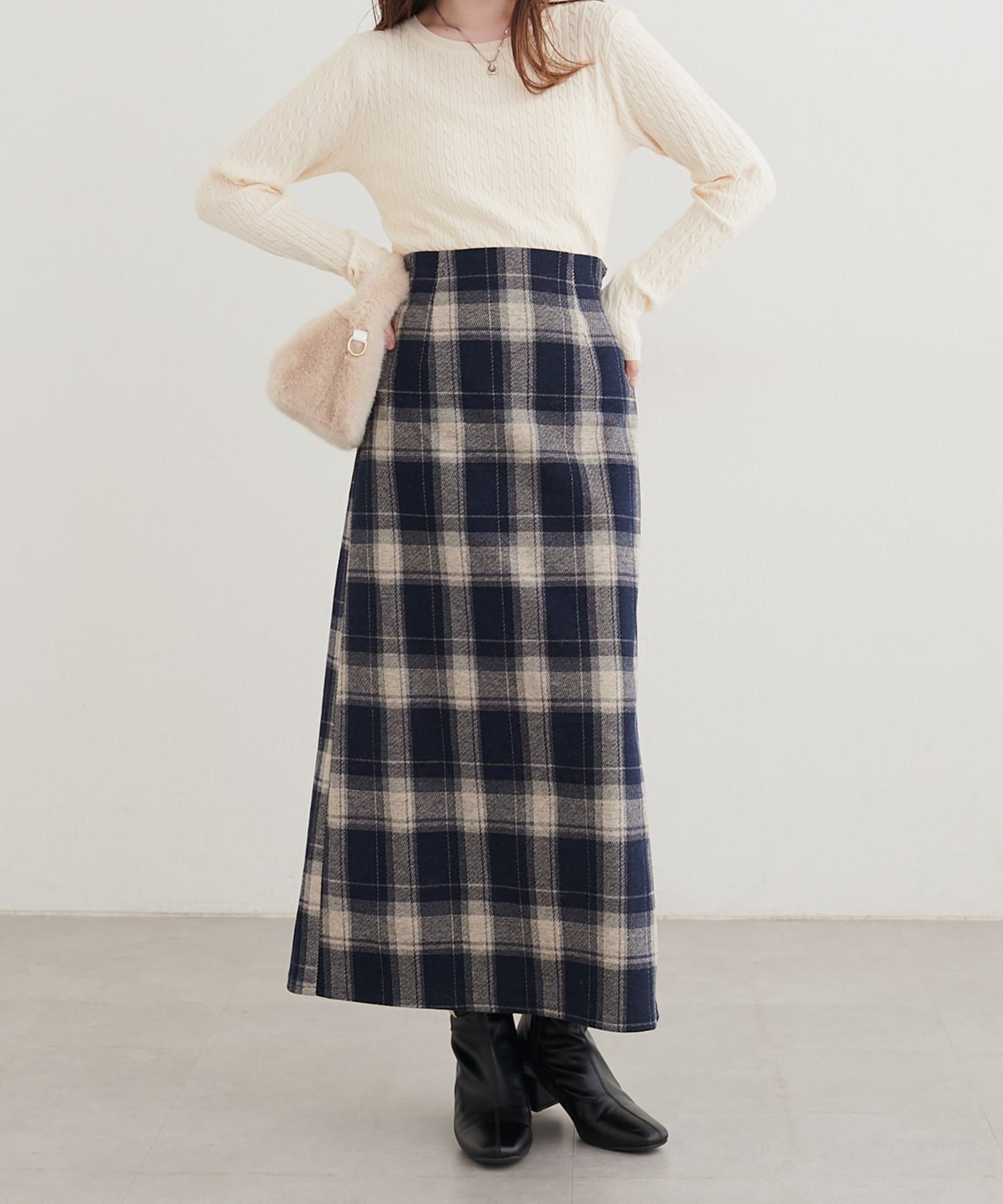 natural couture(ナチュラルクチュール) 〈ako〉のびのびニットソーチェックナロースカート