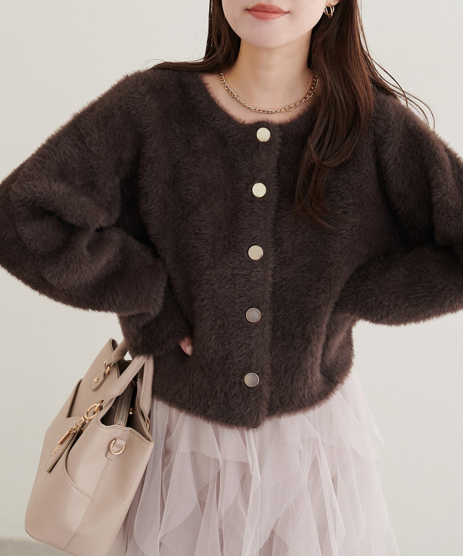 natural couture(ナチュラルクチュール) コンパクト接結シャギーカーディガン