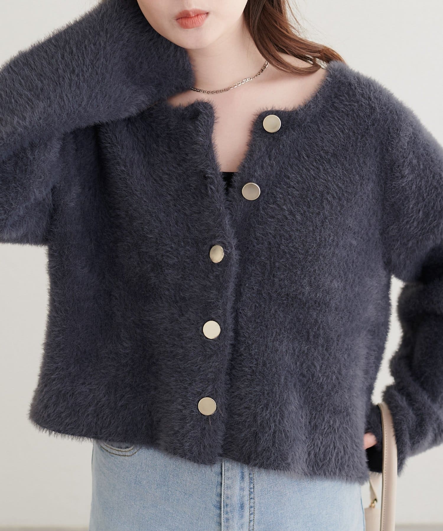 natural couture(ナチュラルクチュール) コンパクト接結シャギーカーディガン