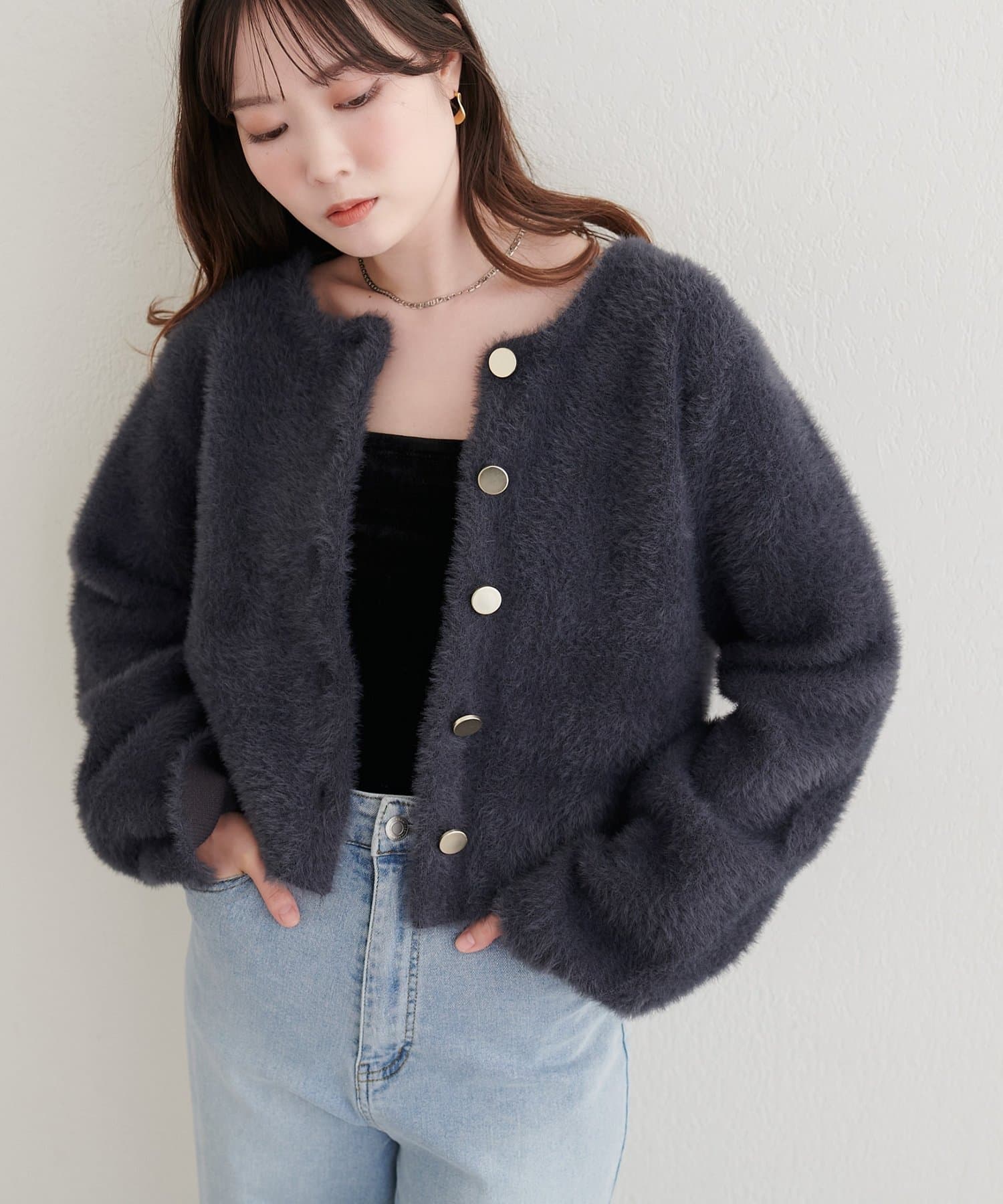natural couture(ナチュラルクチュール) コンパクト接結シャギーカーディガン
