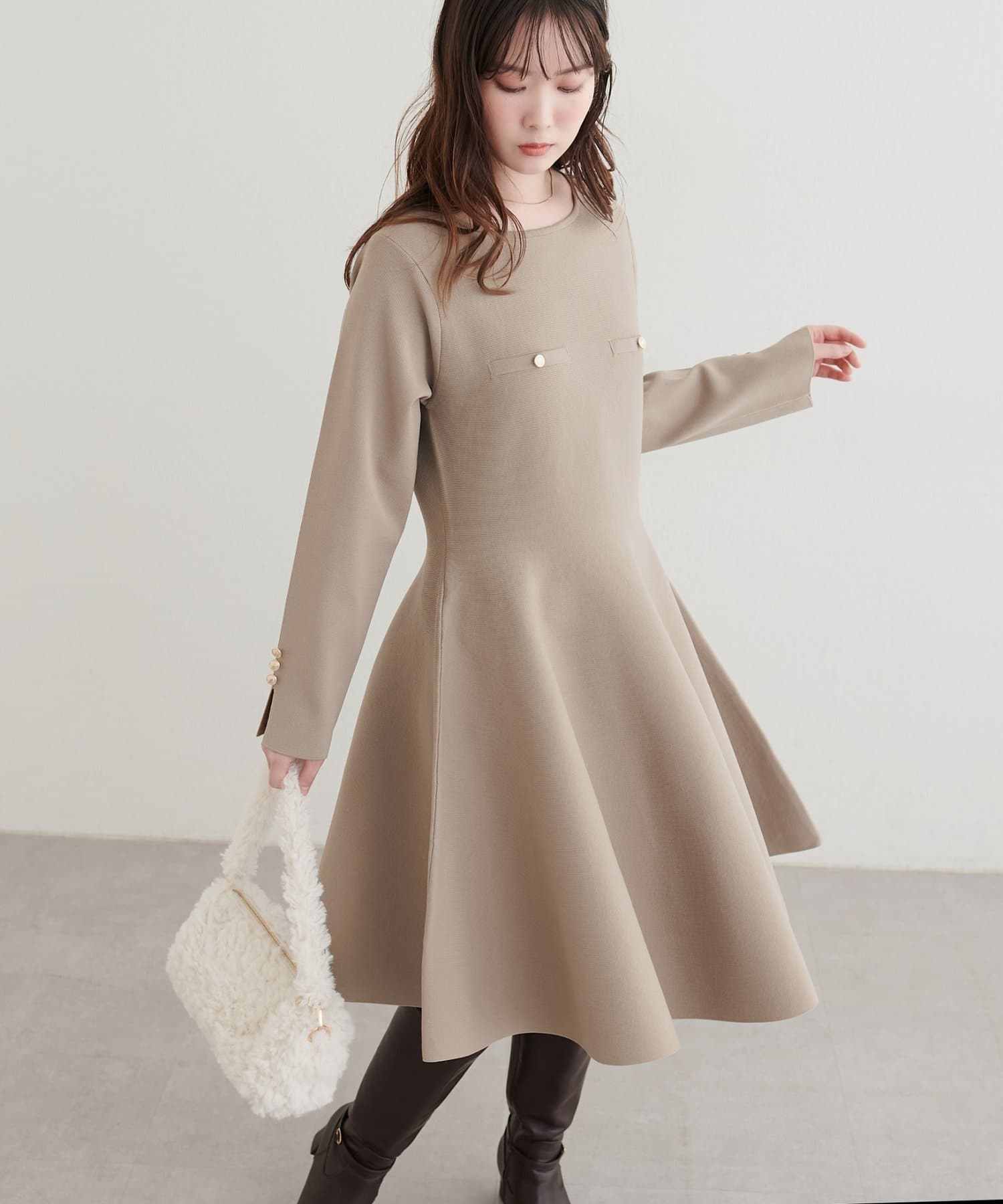 natural couture(ナチュラルクチュール) 総針ニットミニワンピース
