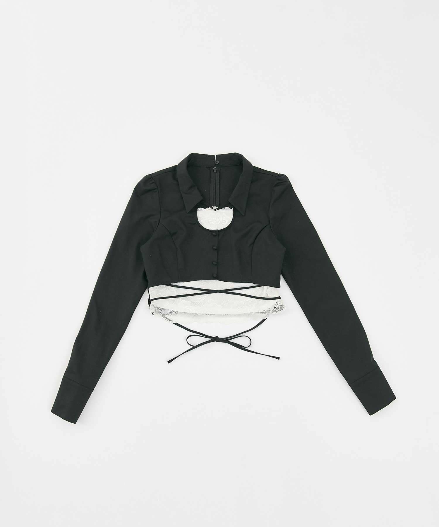 Belle Charme(ベルシャルム) Lace Hem Puff Sleeve Tops