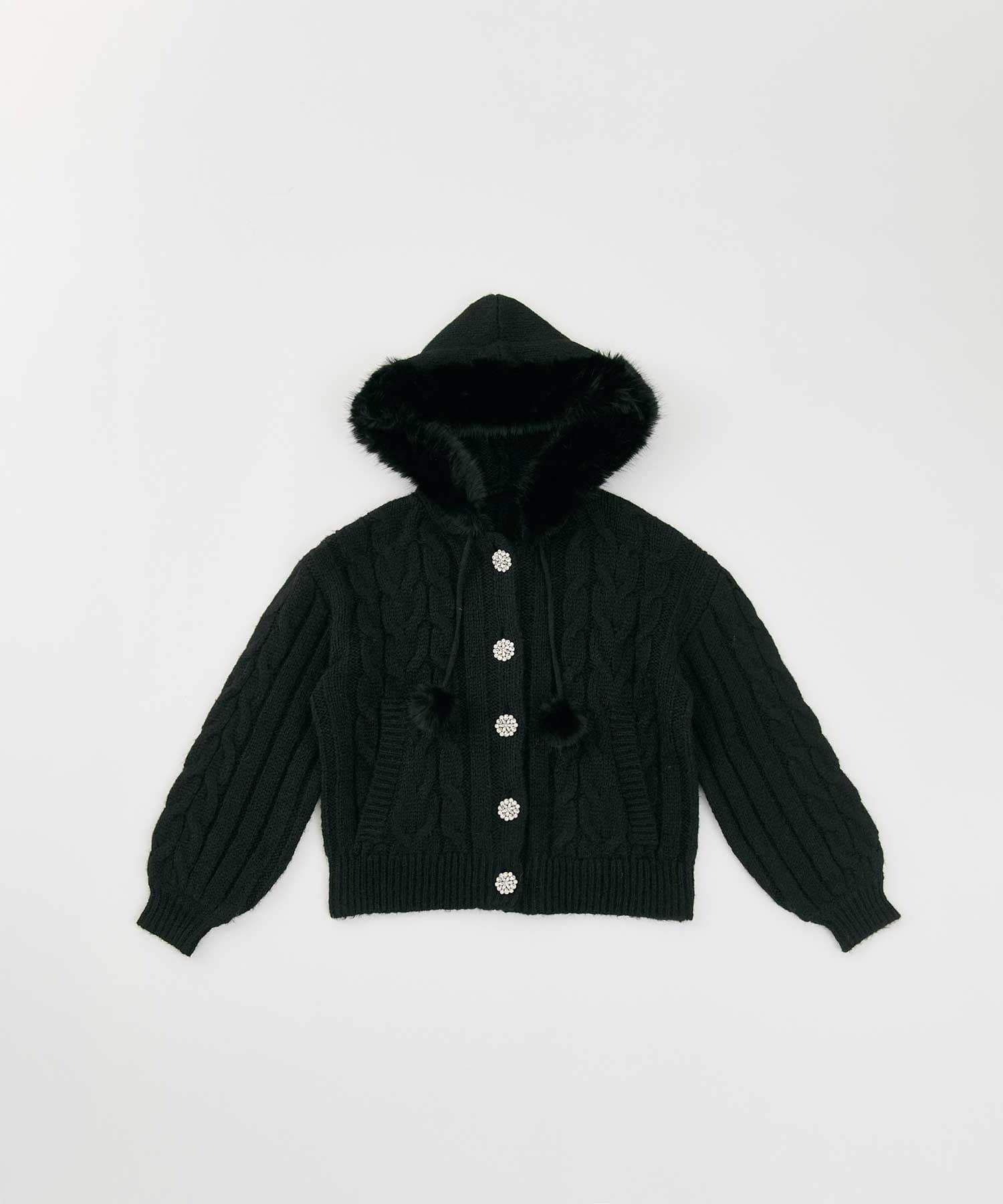 Belle Charme(ベルシャルム) Fur Hood Loose Cardigan
