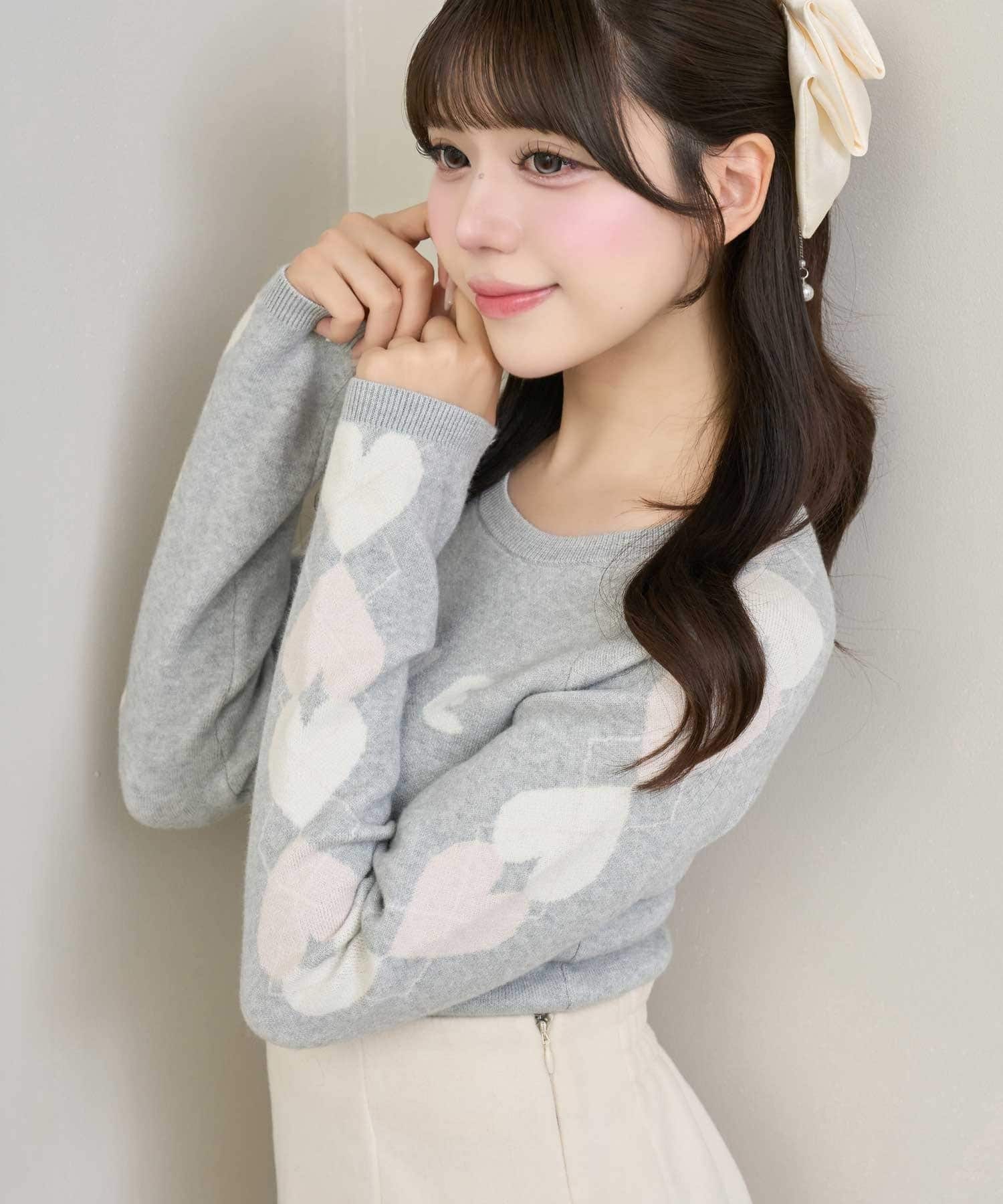 Belle Charme(ベルシャルム) Heart Argyle Logo Knit