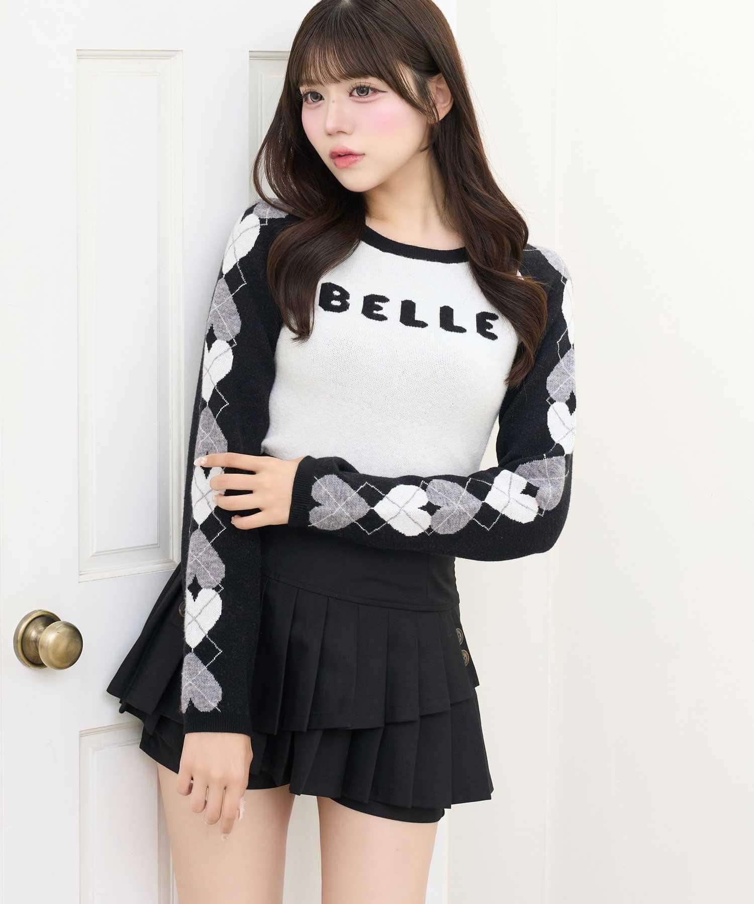 Belle Charme(ベルシャルム) Heart Argyle Logo Knit