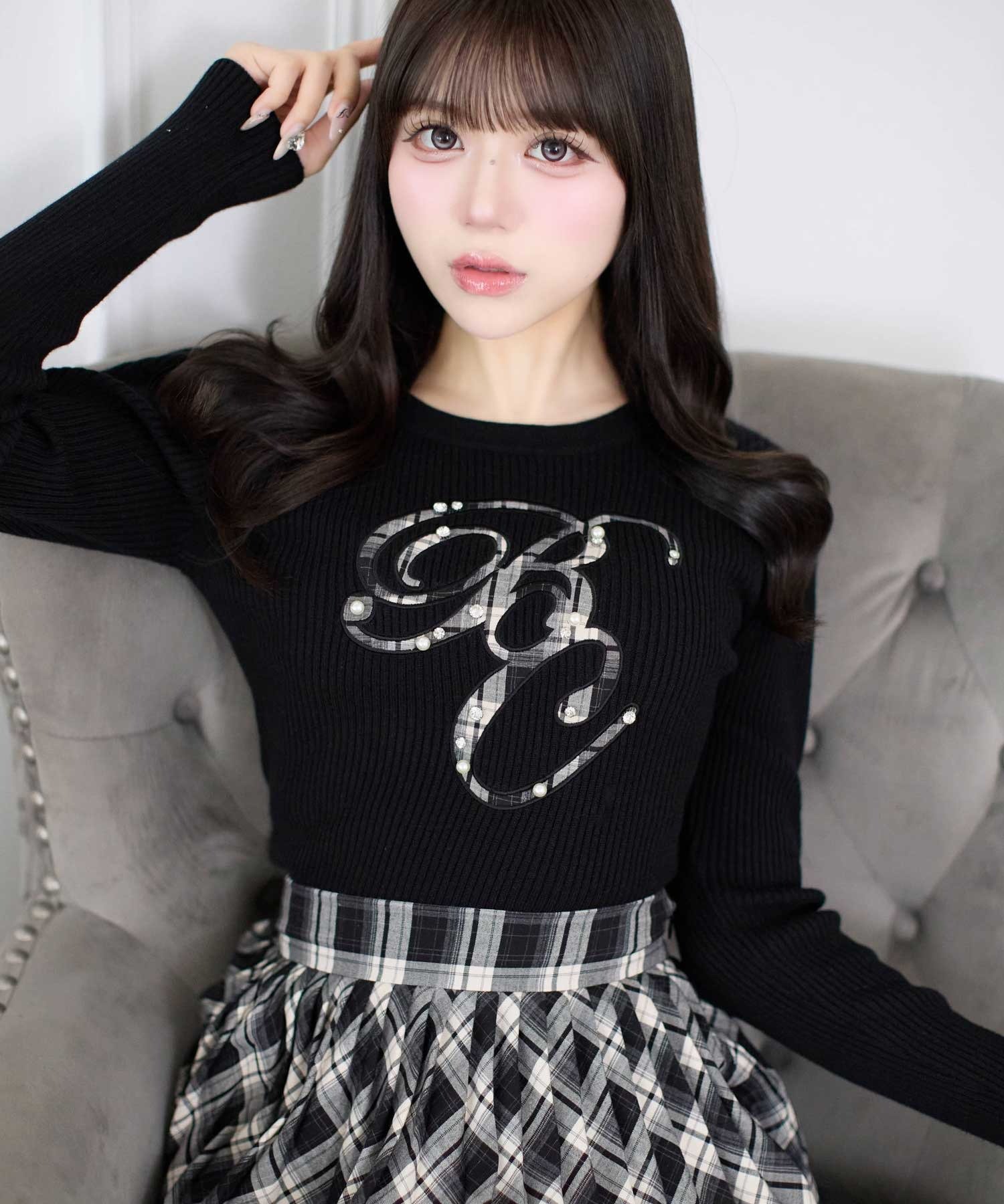 Belle Charme(ベルシャルム) Check BC Logo Knit