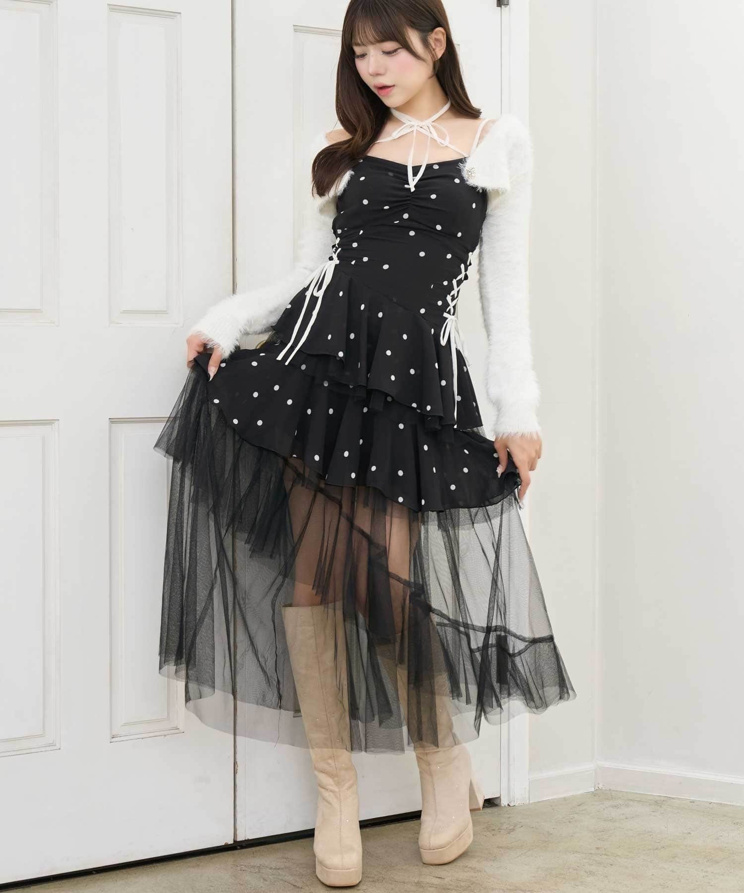 Belle Charme(ベルシャルム) Double Lace-up Volume Cami Onepiece