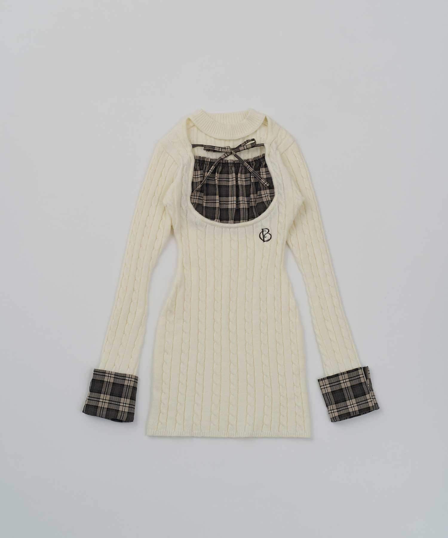Belle Charme(ベルシャルム) Check Doking Knit Onepiece