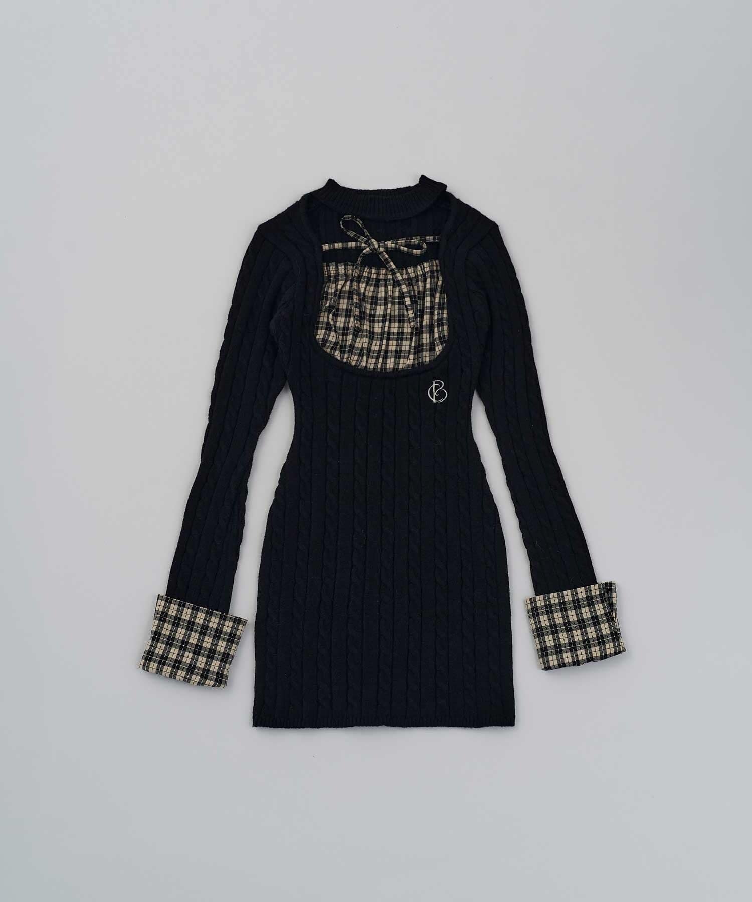 Belle Charme(ベルシャルム) Check Doking Knit Onepiece