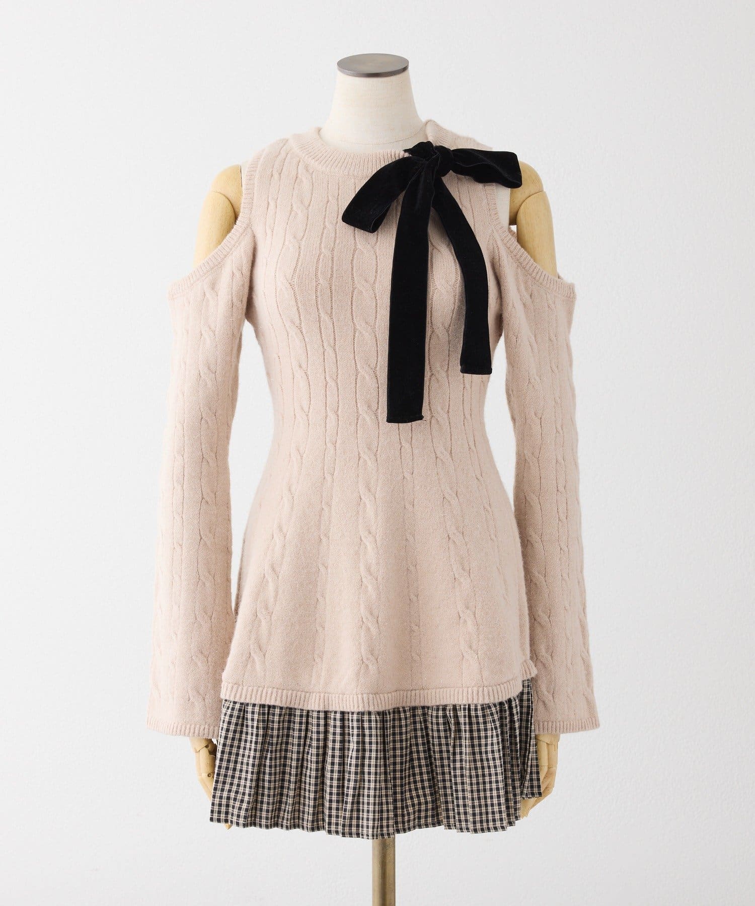 one after another NICE CLAUP(ワンアフターアナザー ナイスクラップ) 【SMサイズ展開】肩あきリボンニットワンピース