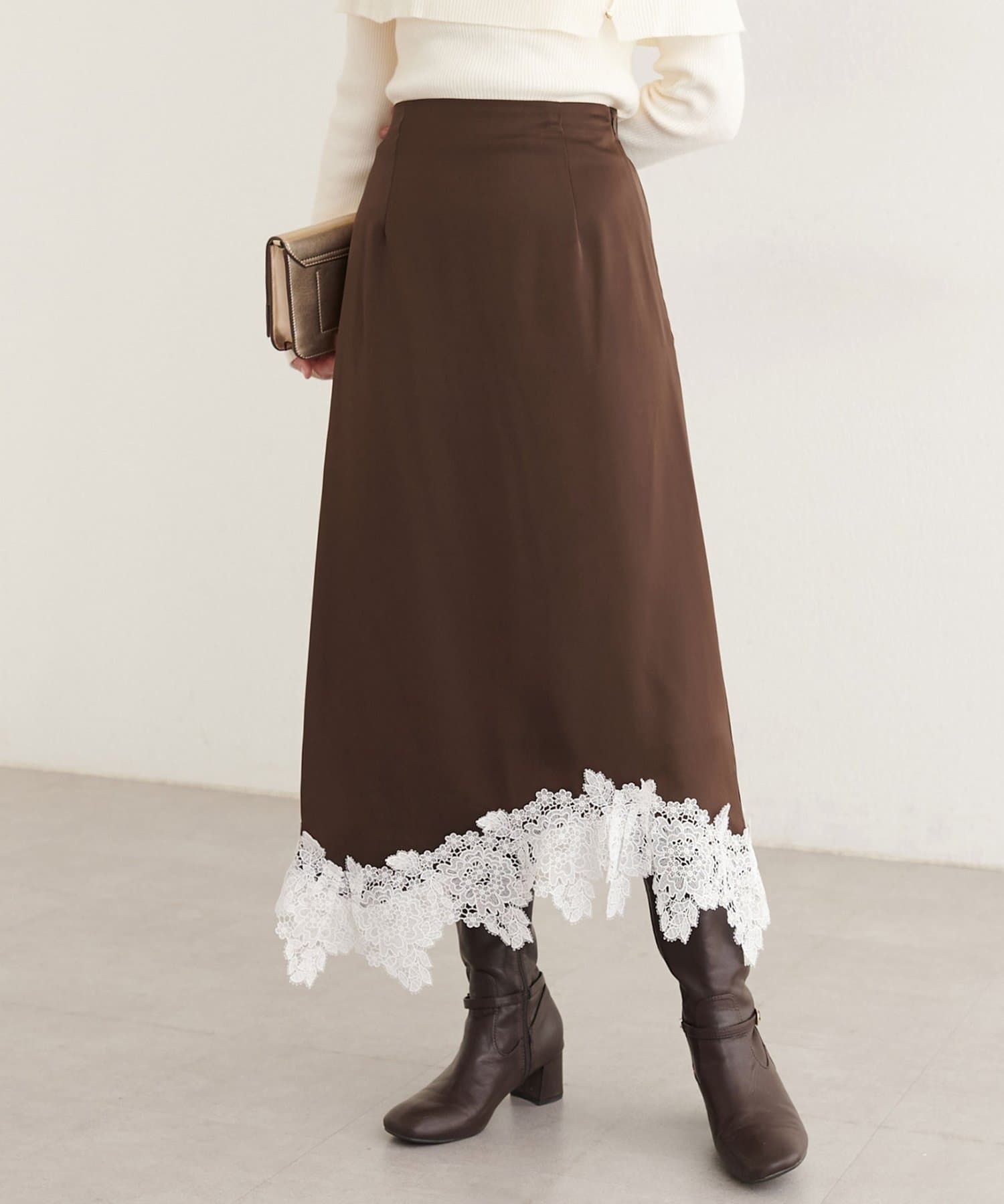 natural couture(ナチュラルクチュール) イレヘムレースサテンスカート
