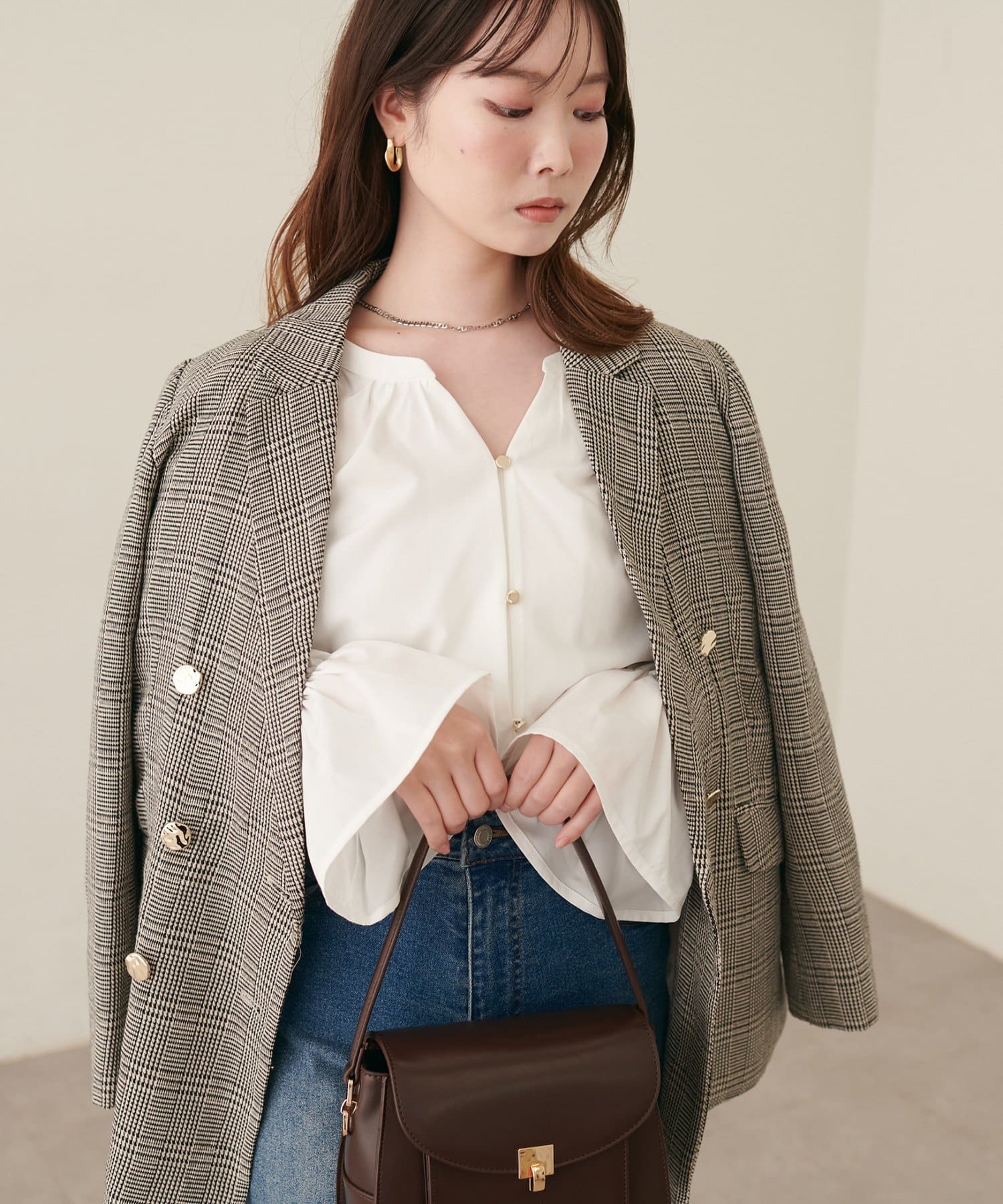 natural couture(ナチュラルクチュール) フリルスリーブスキッパーブラウス