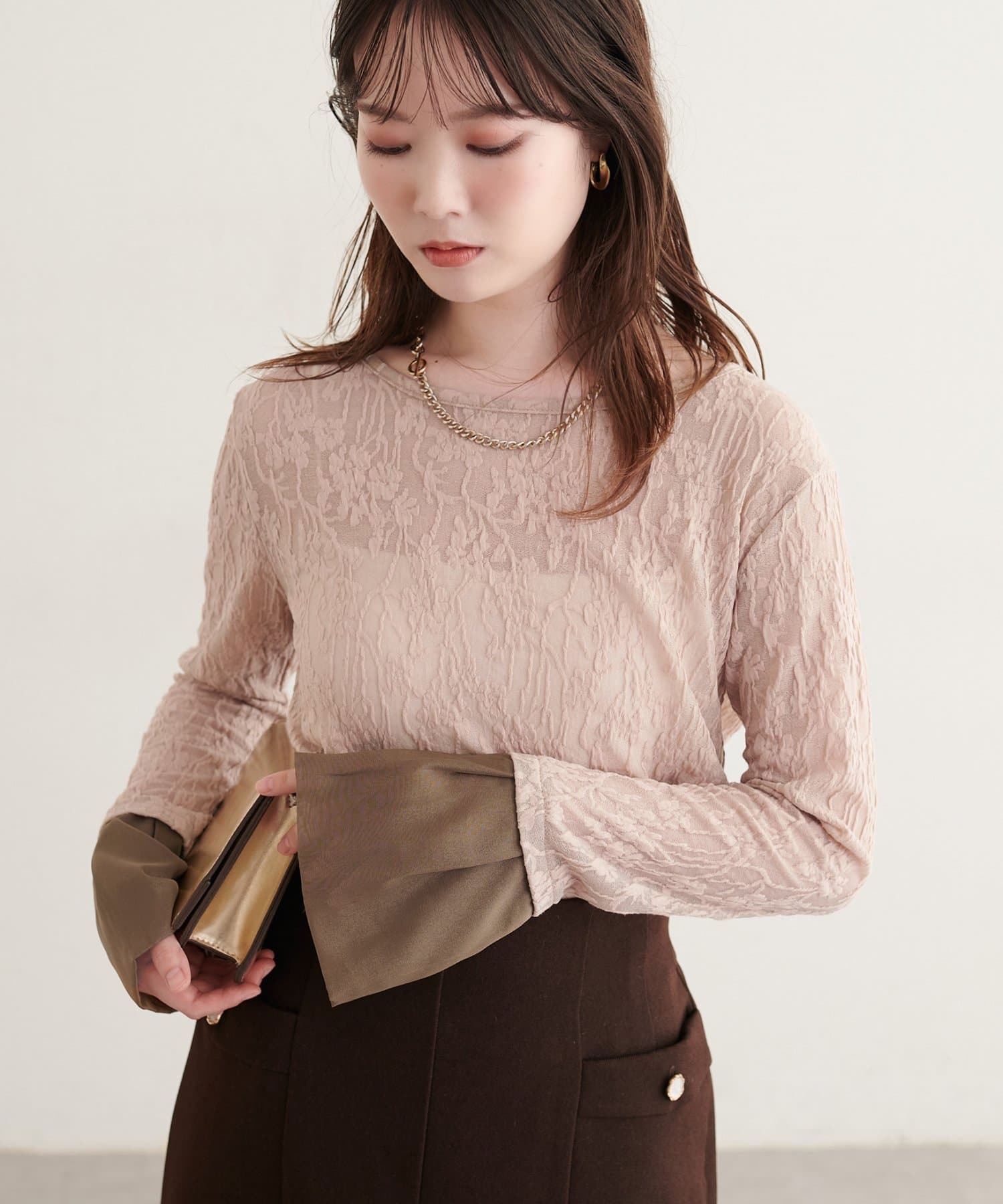 natural couture(ナチュラルクチュール) レースジャガードプルオーバー