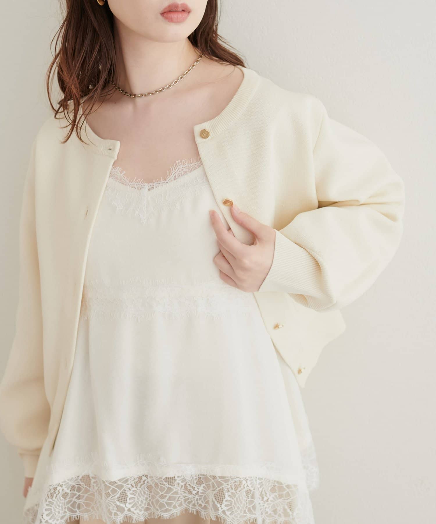 natural couture(ナチュラルクチュール) ポケ付きポリニットカーディガン