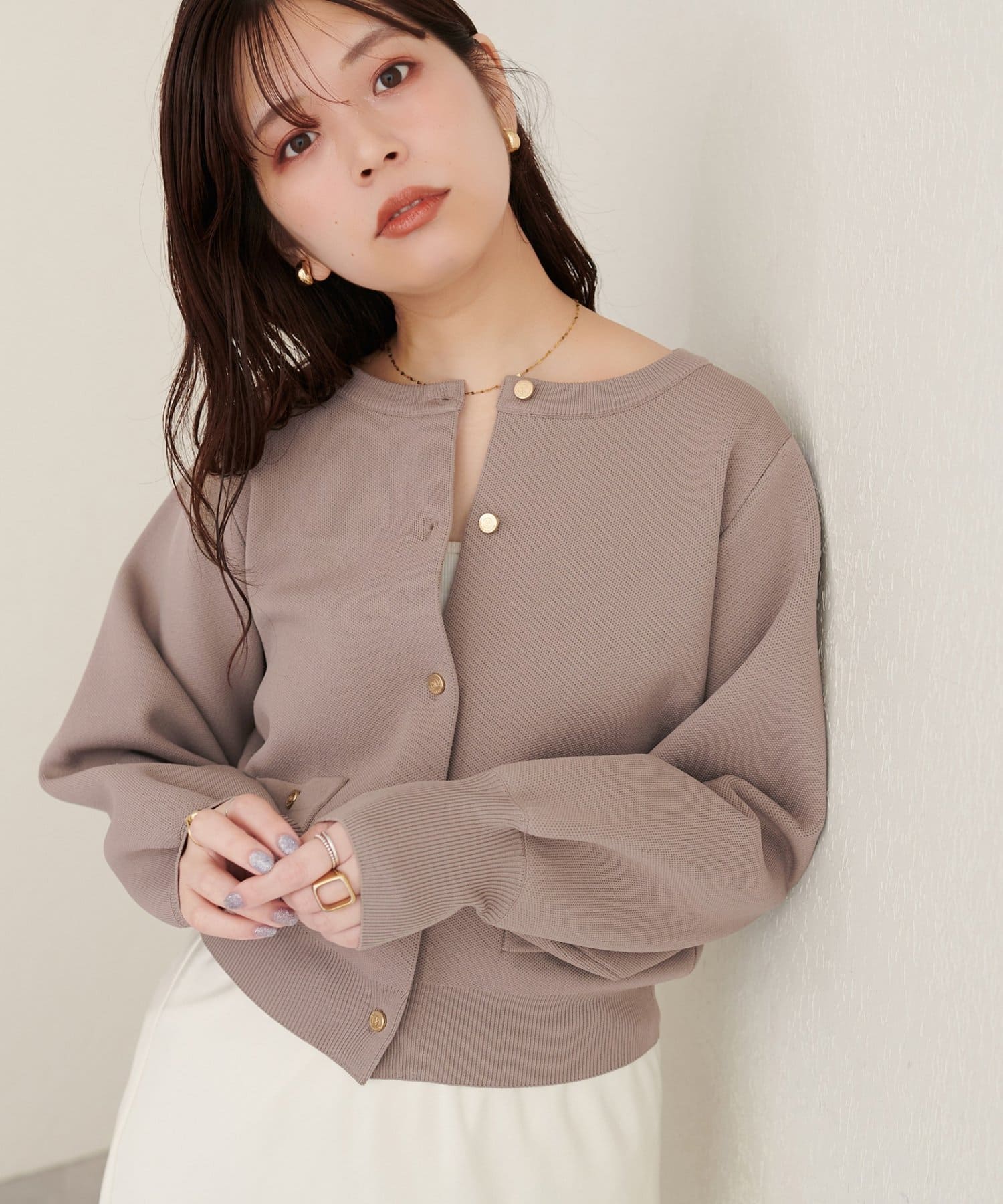 natural couture(ナチュラルクチュール) ポケ付きポリニットカーディガン