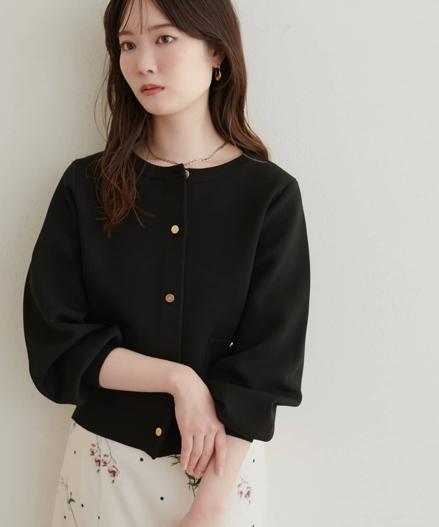 natural couture(ナチュラルクチュール) ポケ付きポリニットカーディガン