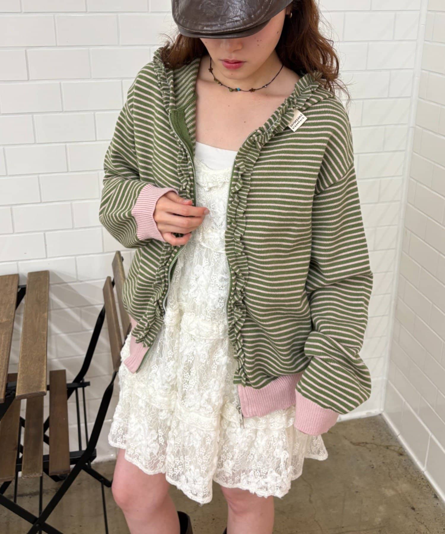 w closet(ダブルクローゼット) ボーダーフーディーニット