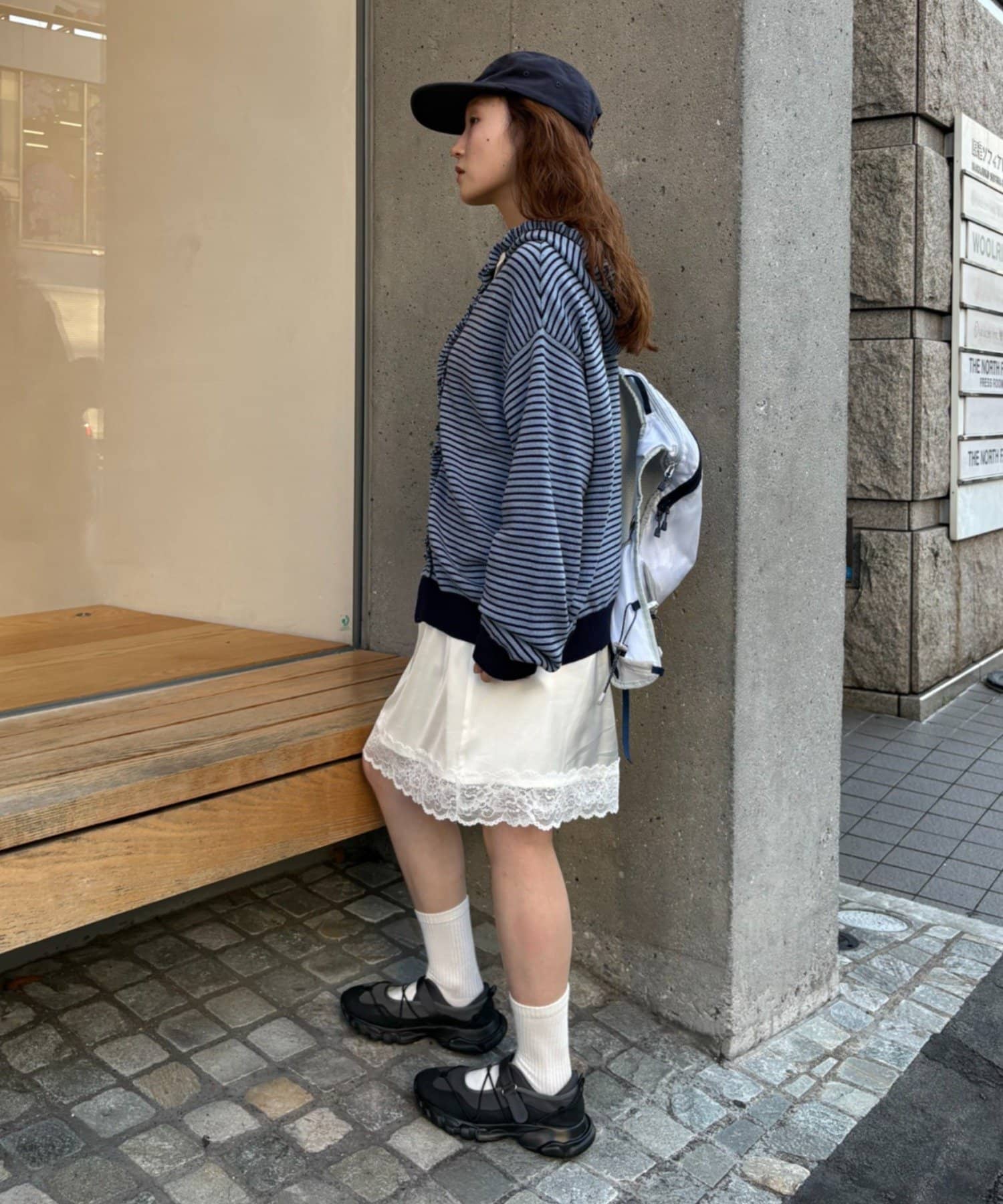 w closet(ダブルクローゼット) ボーダーフーディーニット